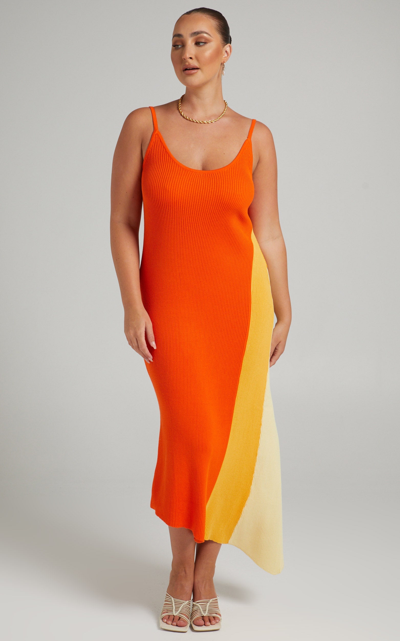 Claudia Knit Dress with Godet Side Panel in Orange