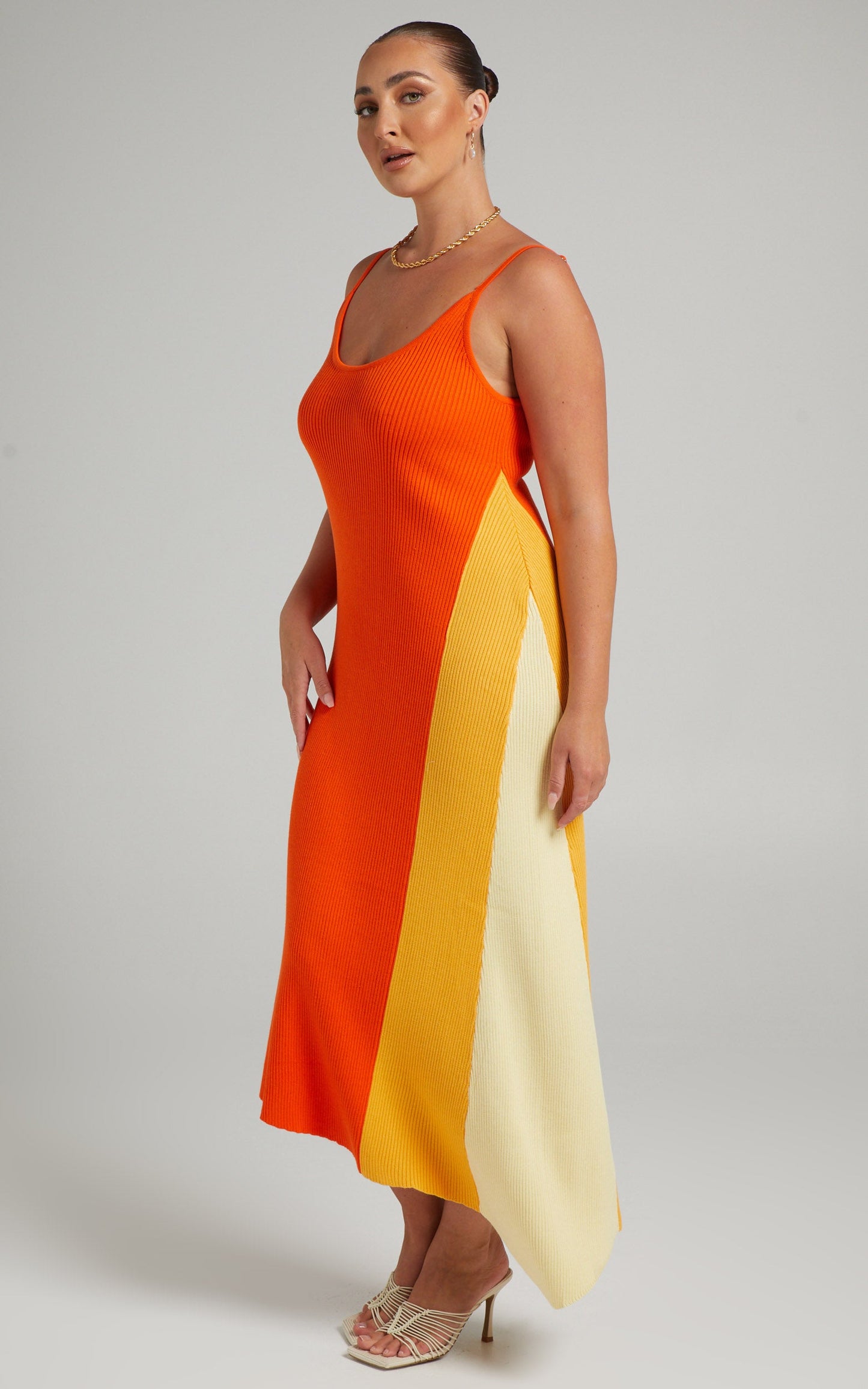 Claudia Knit Dress with Godet Side Panel in Orange