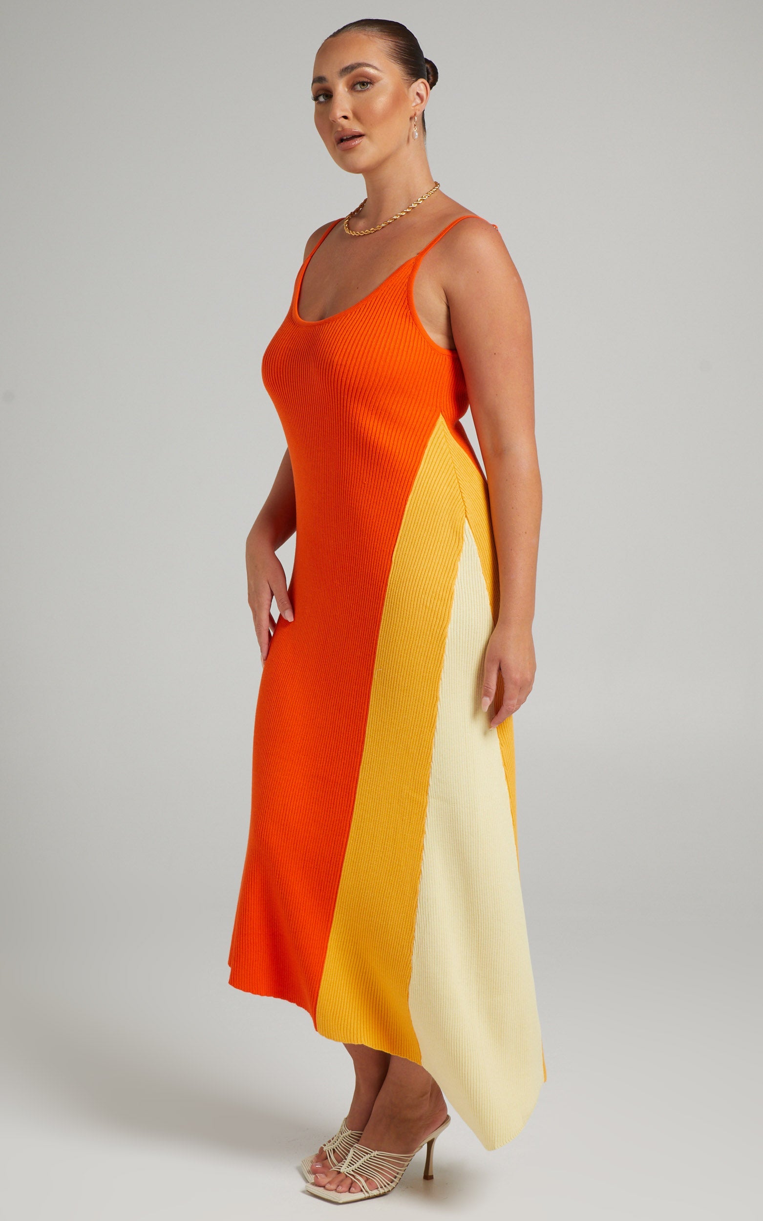 Claudia Knit Dress with Godet Side Panel in Orange