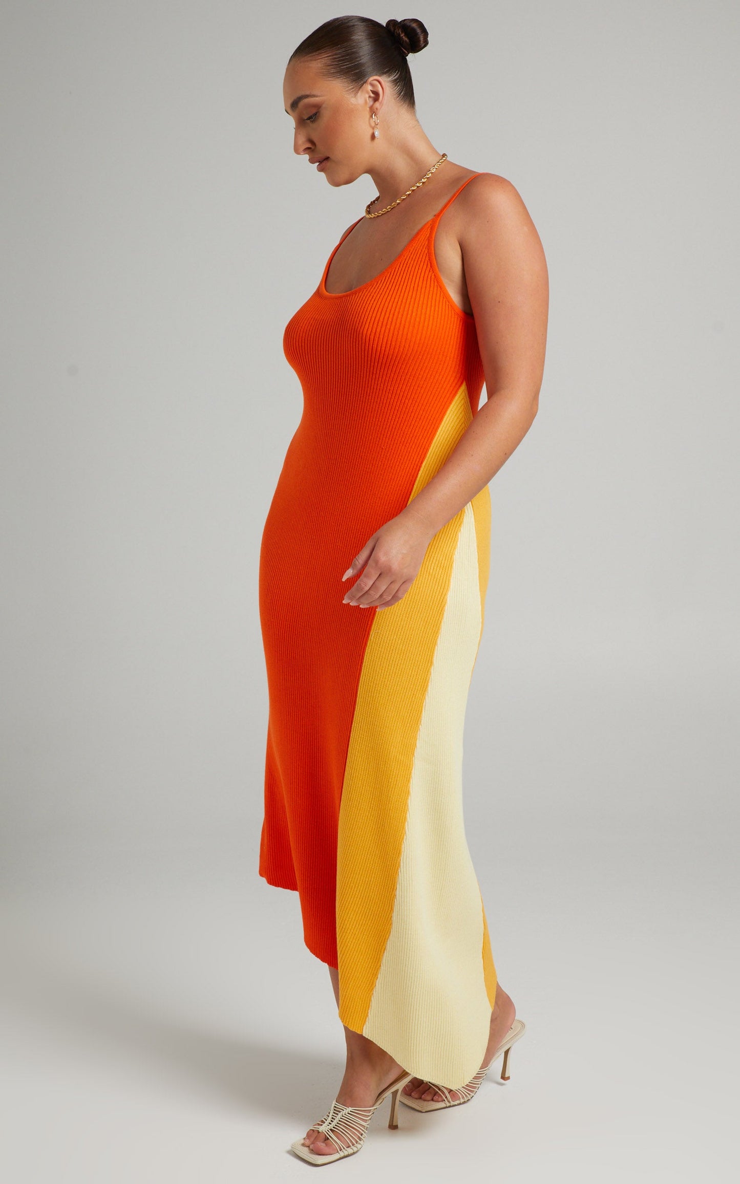 Claudia Knit Dress with Godet Side Panel in Orange