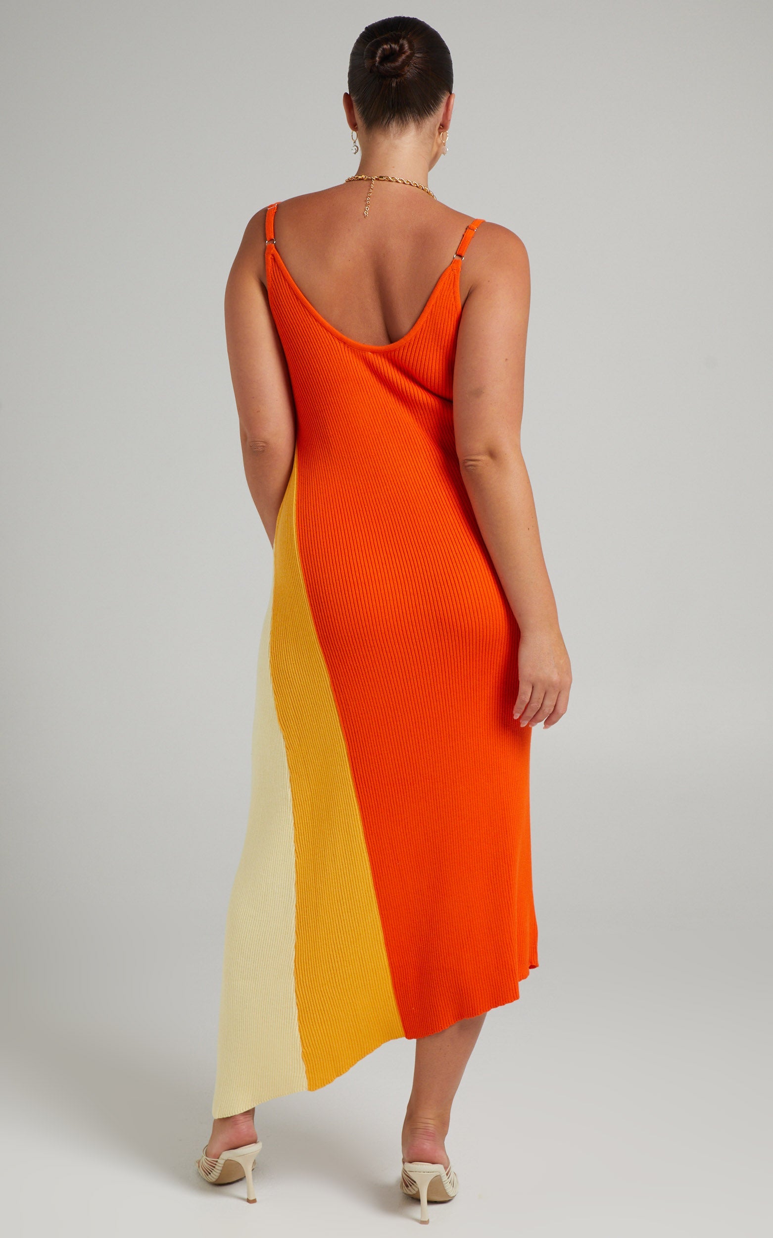 Claudia Knit Dress with Godet Side Panel in Orange