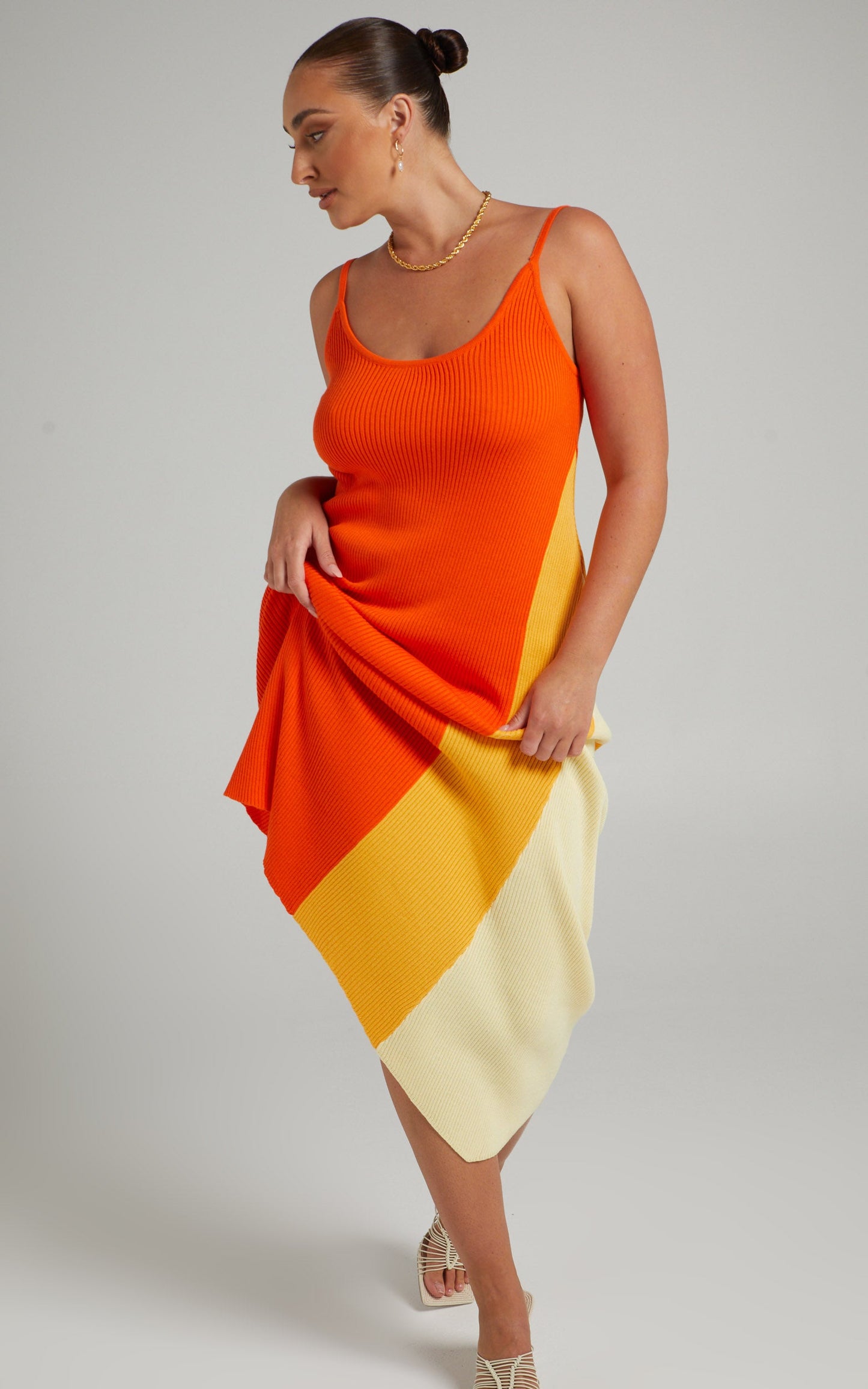 Claudia Knit Dress with Godet Side Panel in Orange