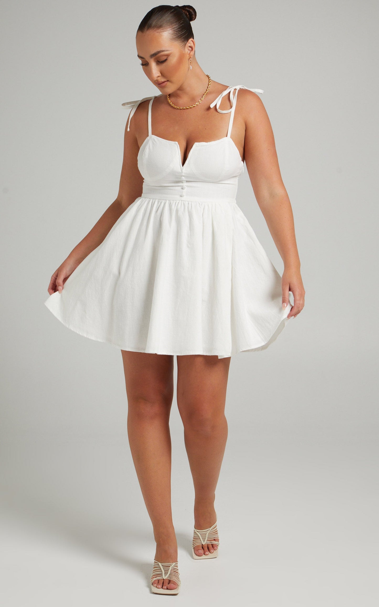 Fedelle Tie Strap Mini Dress in White