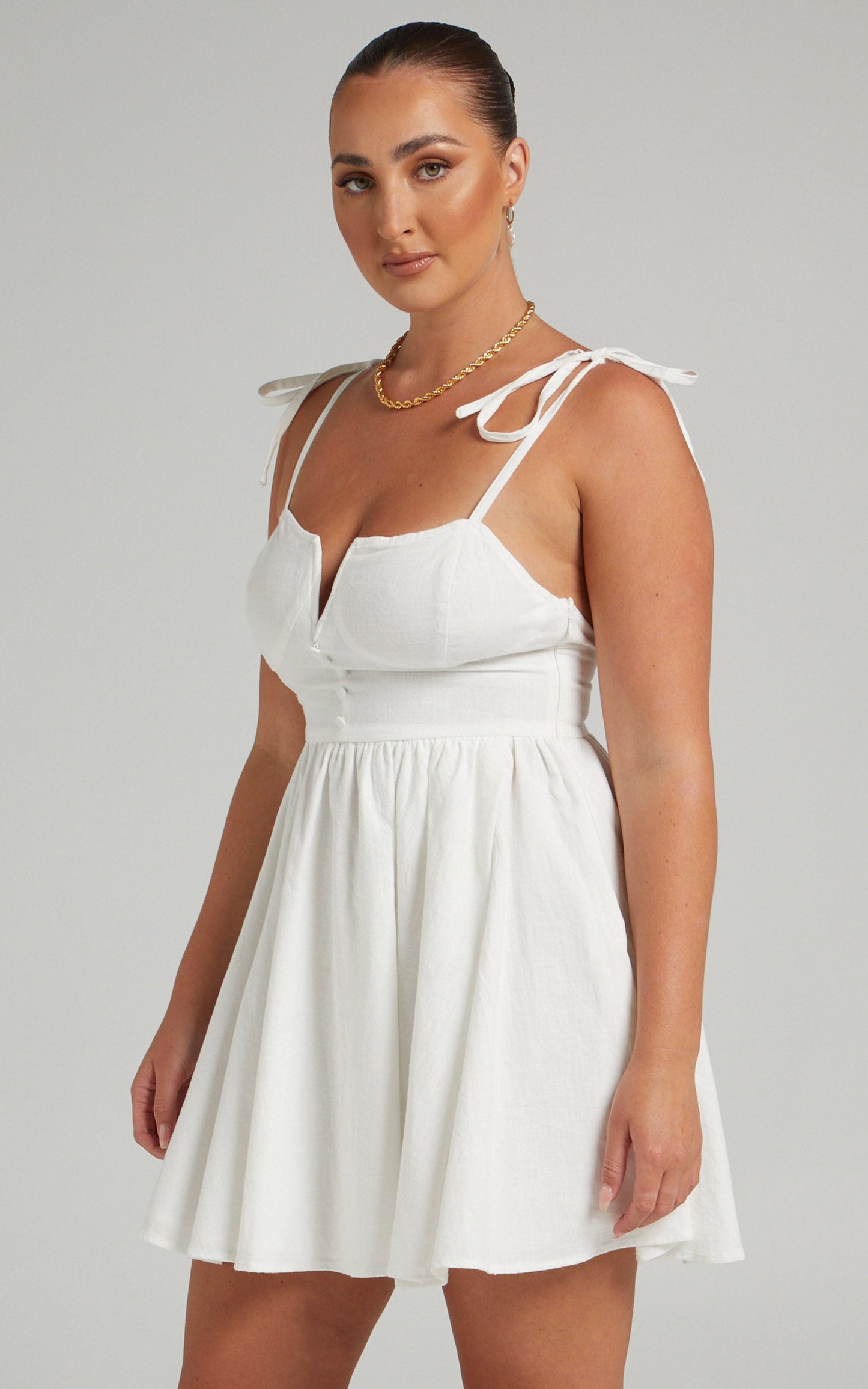 Fedelle Tie Strap Mini Dress in White