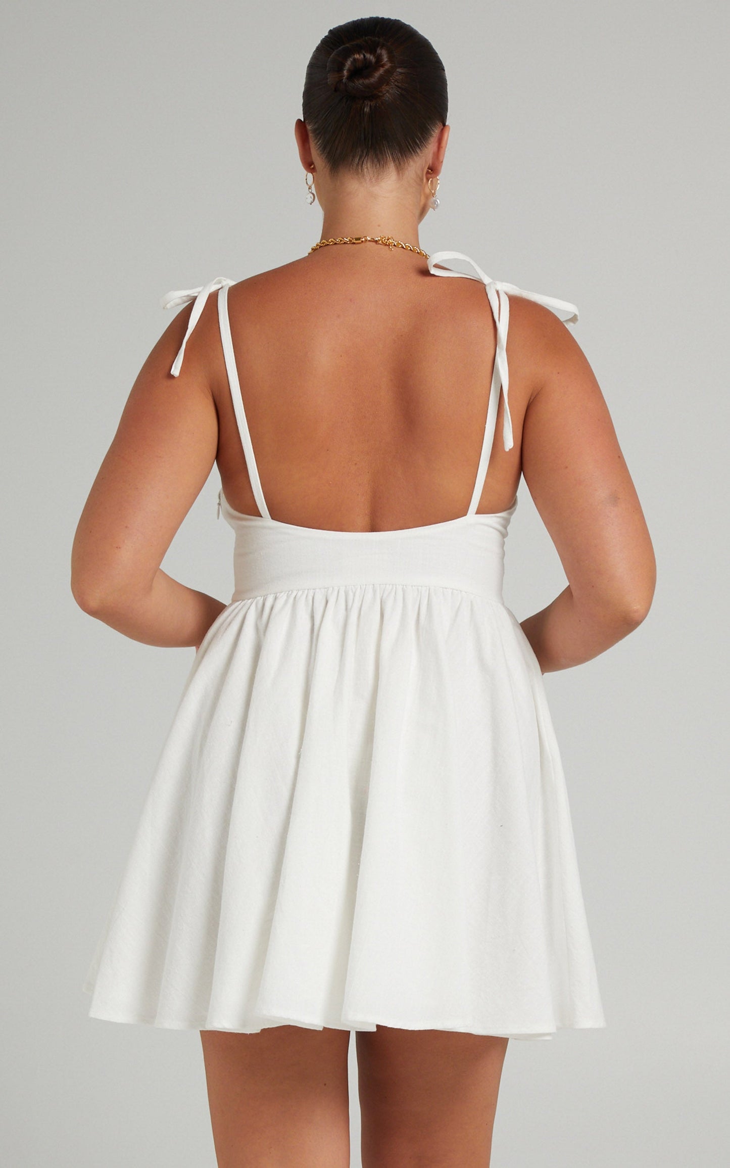 Fedelle Tie Strap Mini Dress in White