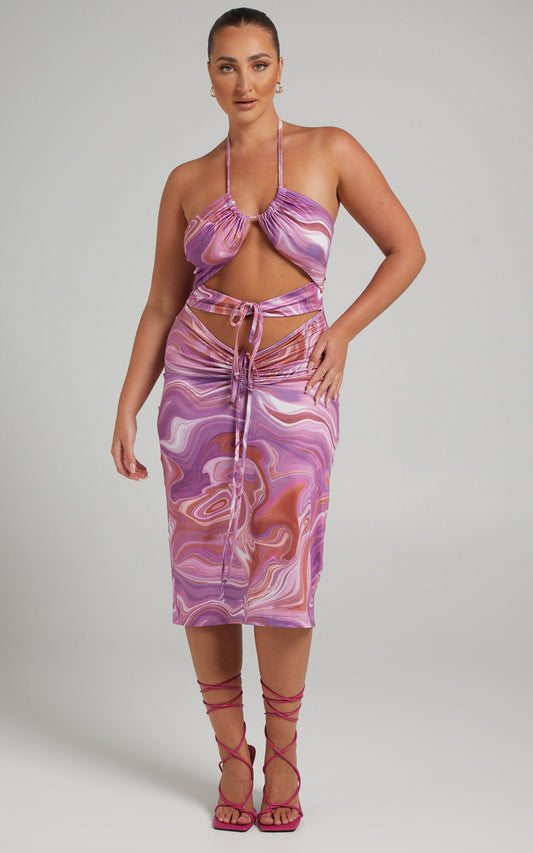 Nicholina Midi Dress in Purple Multi