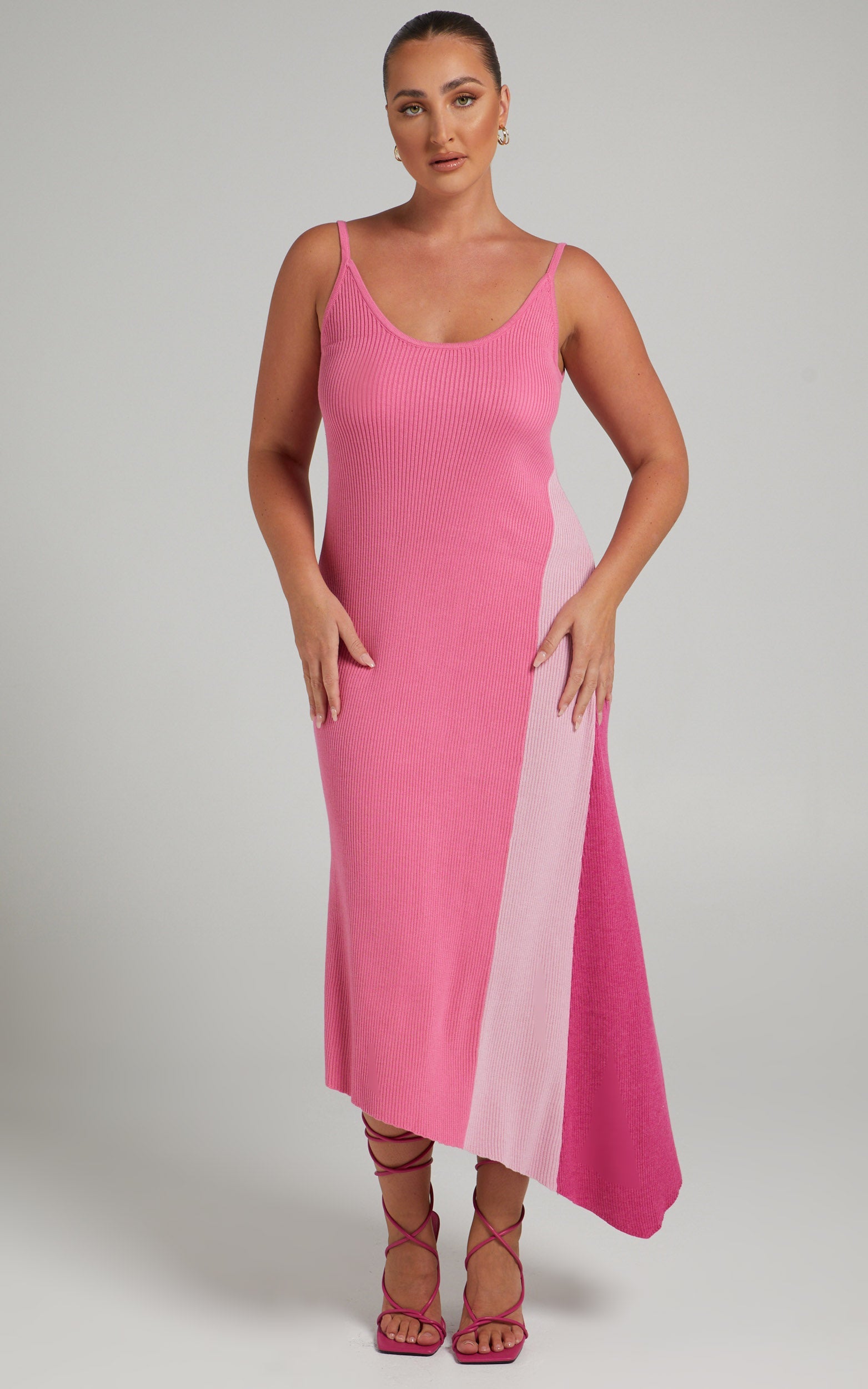 Claudia Knit Dress with Godet Side Panel in Pink