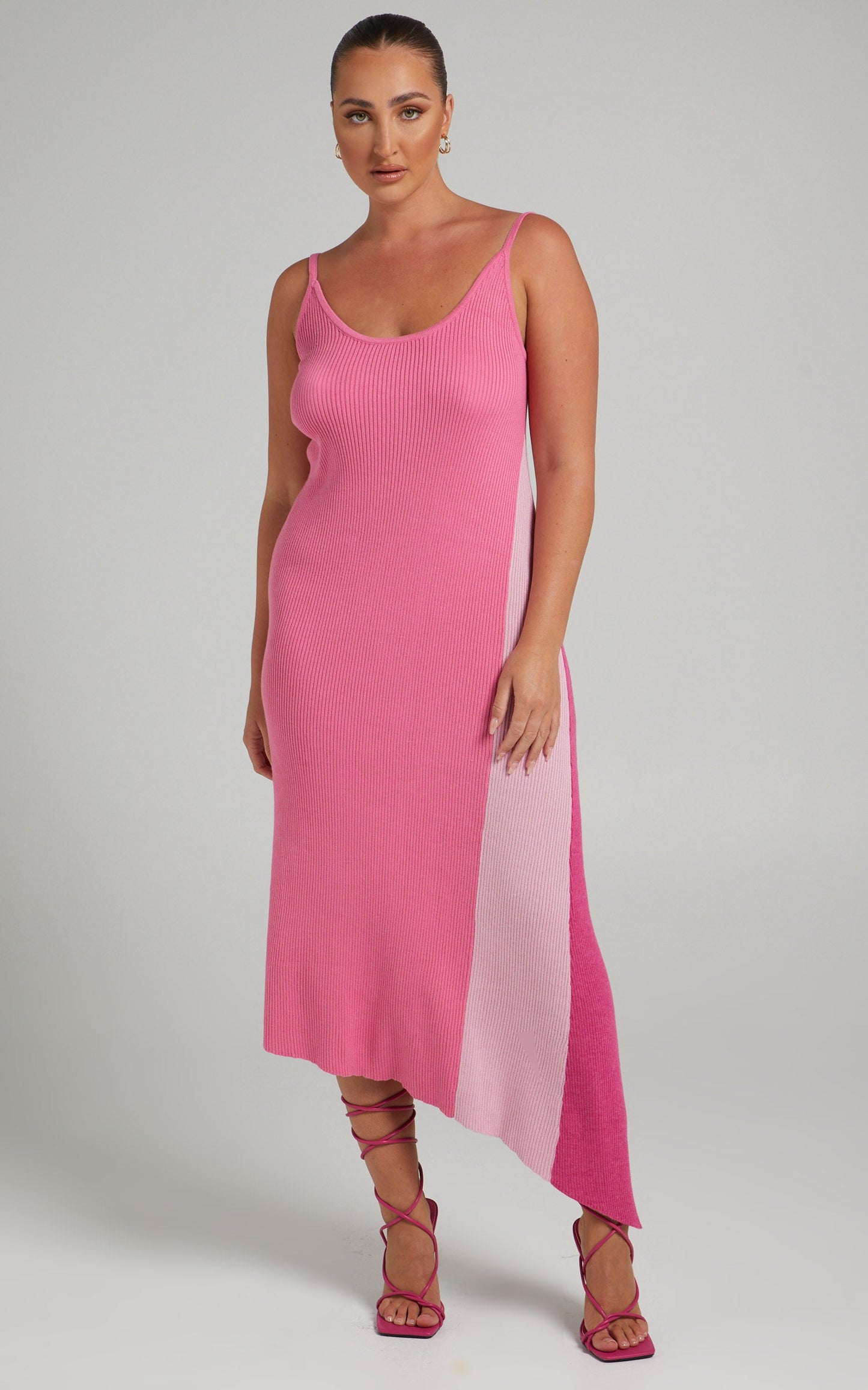 Claudia Knit Dress with Godet Side Panel in Pink