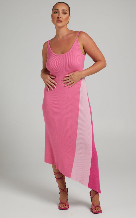 Claudia Knit Dress with Godet Side Panel in Pink