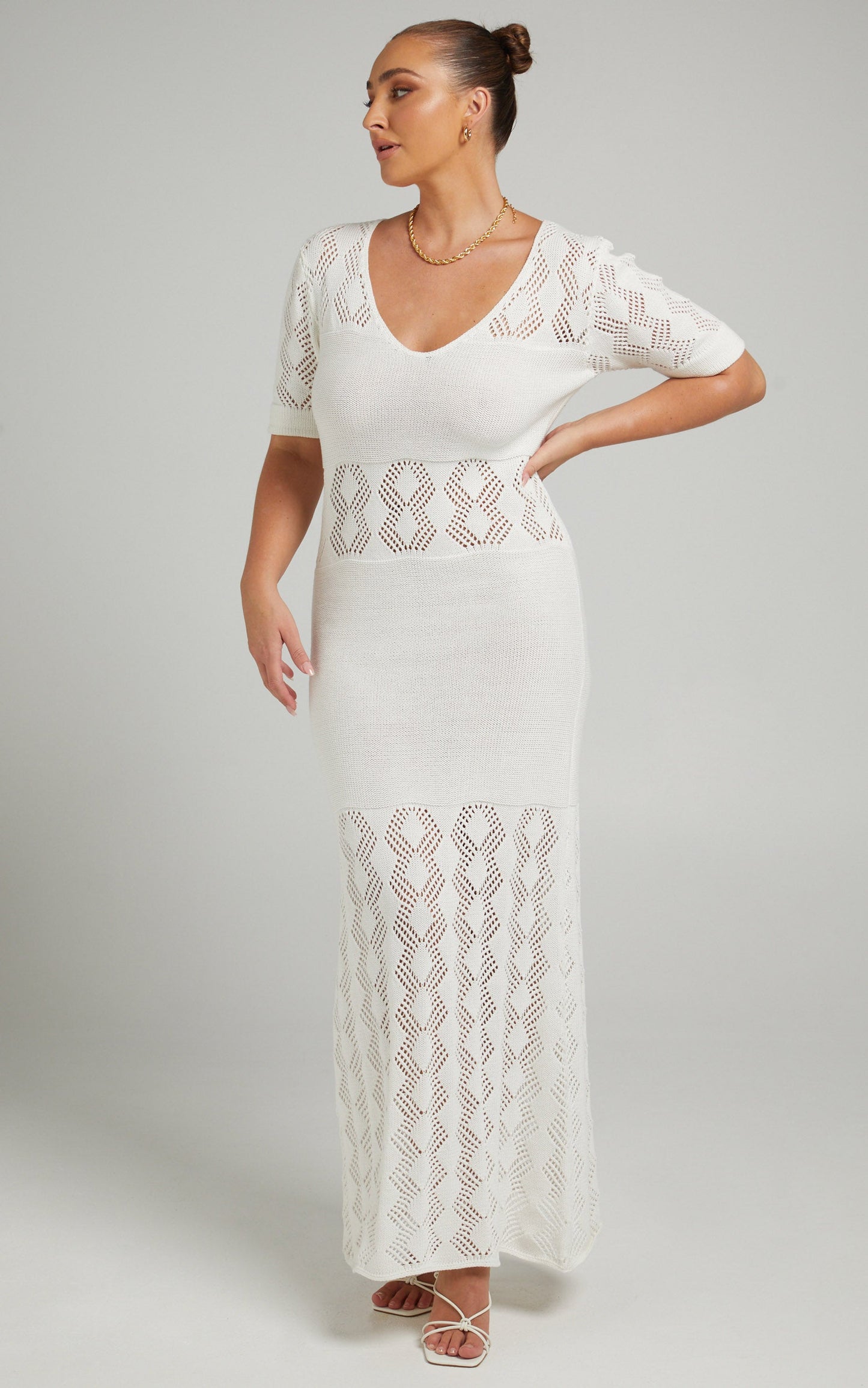 Rue Stiic - Flora Knit Maxi Dress in White