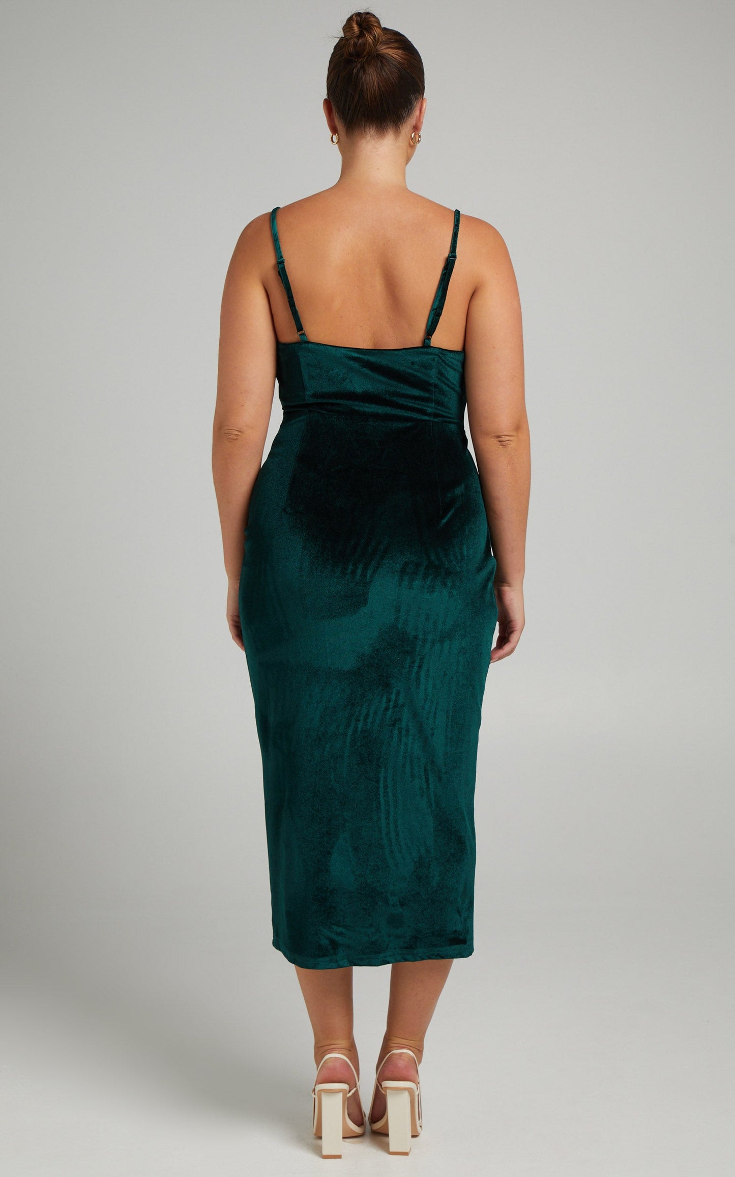 Loving Blind Midi Dress - Draped Thigh Split Dress in Emerald Velvet