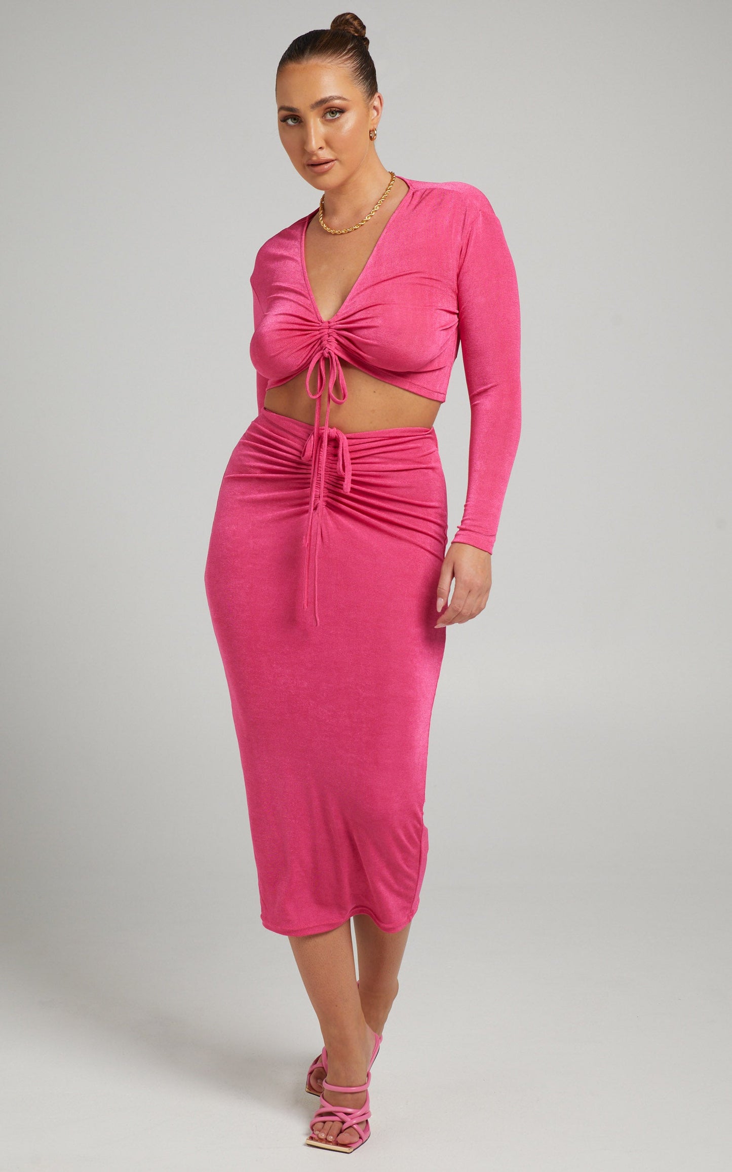 Luciana Top - Ruched Front Crop Top in Hot Pink