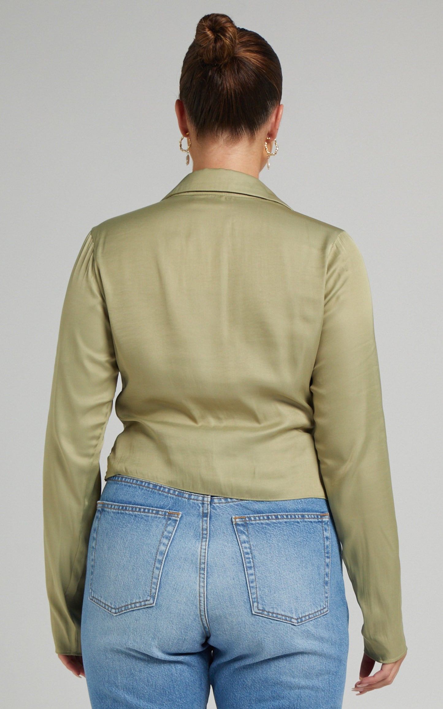 Elexis Top - Twist Front Long Sleeve Top in Green