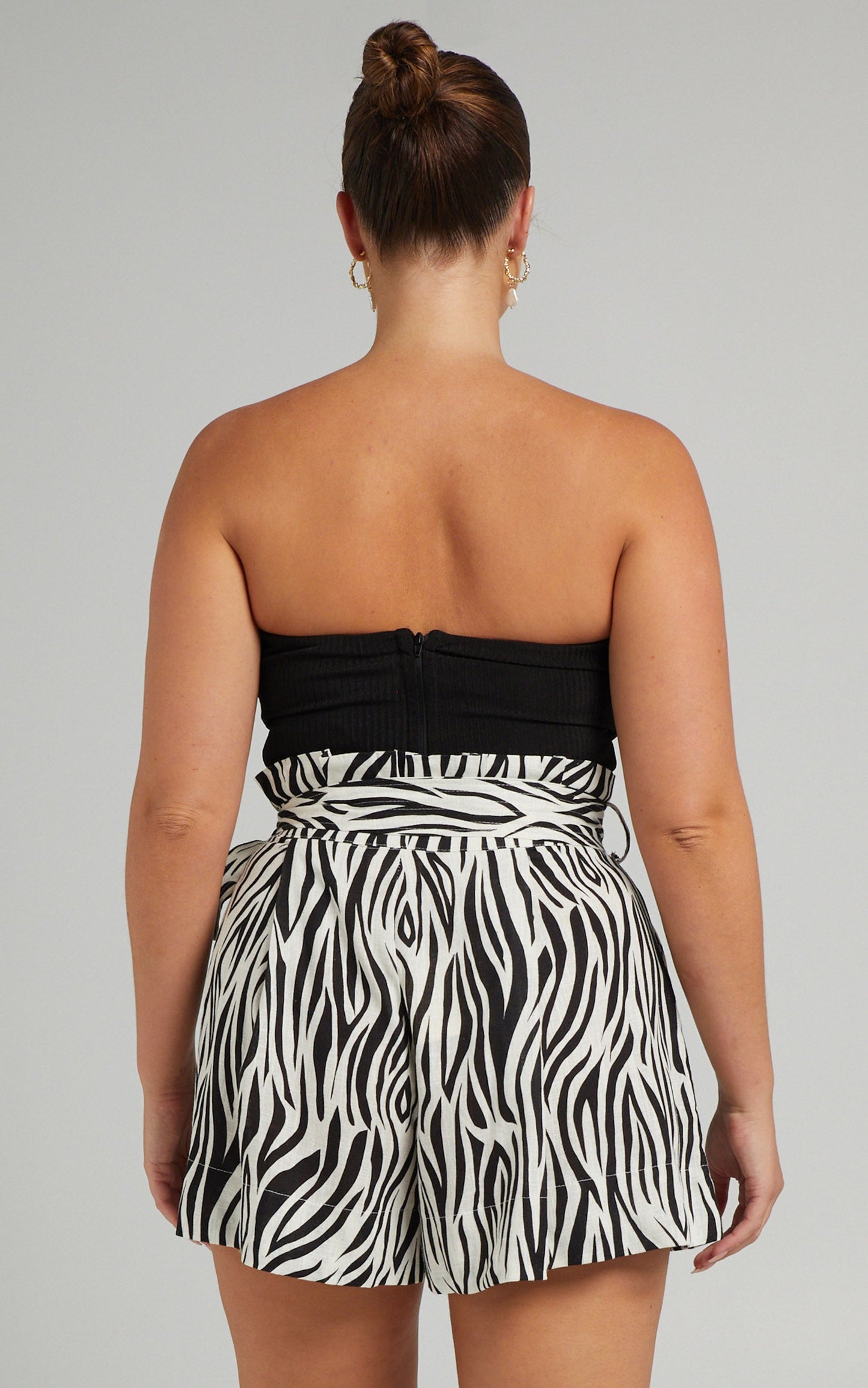 Zora Shorts - Linen High Waisted Paper Bag Shorts in Zebra Print