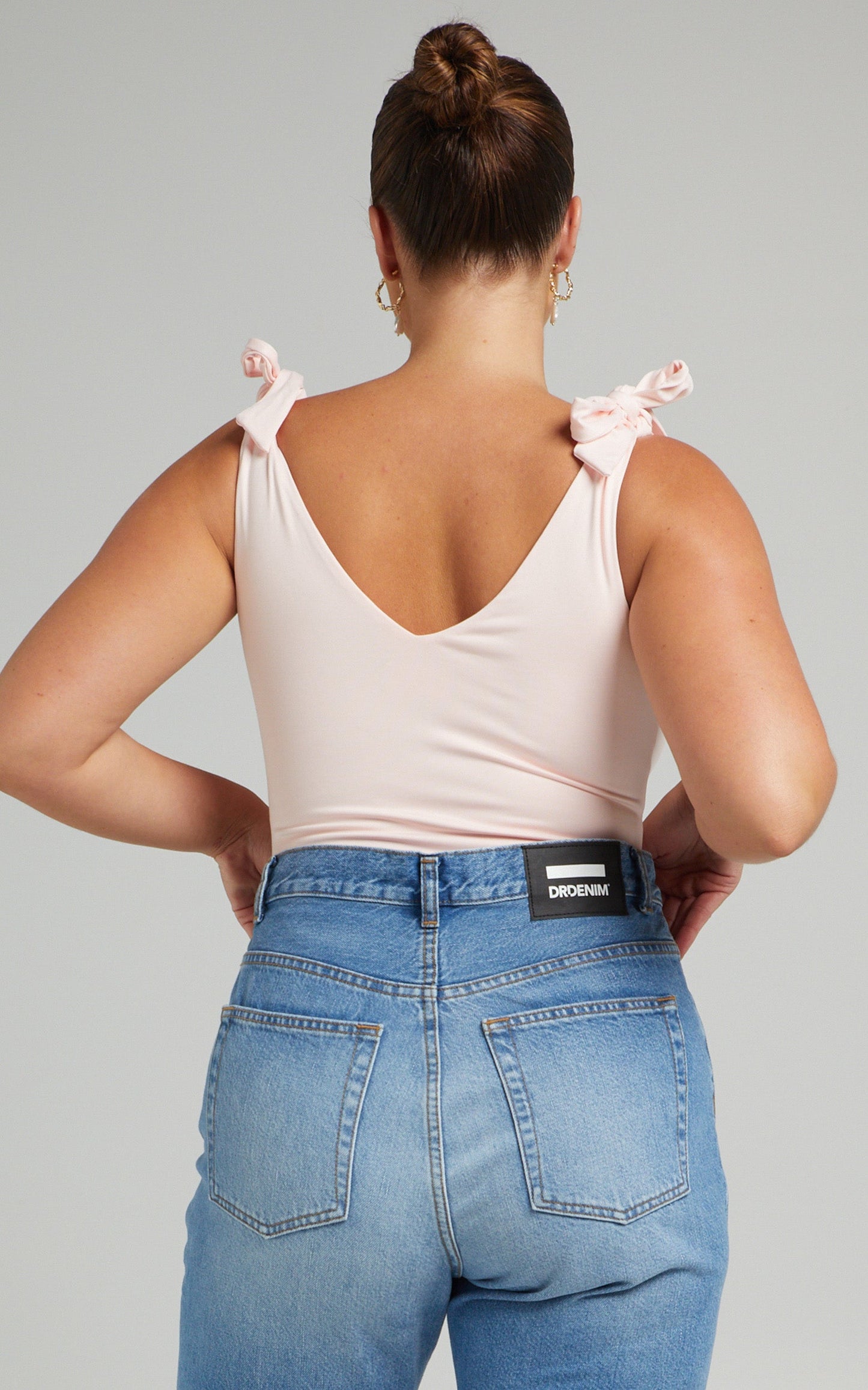 Ryley Bodysuit - V Neck Tie Up Bodysuit in Pink