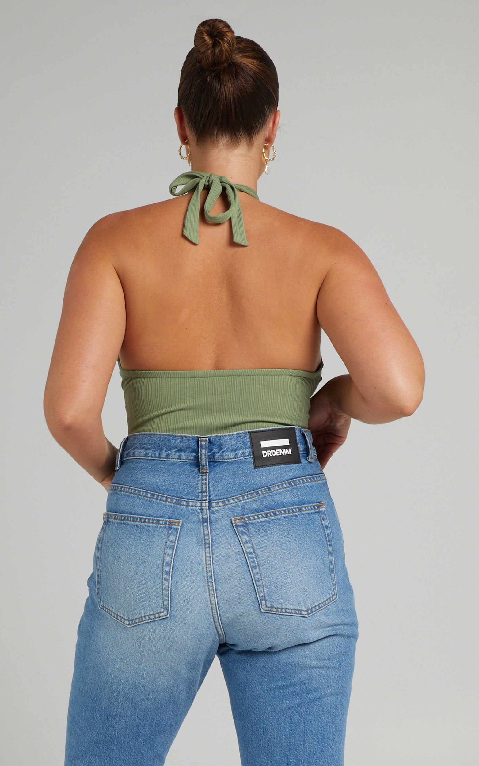 Jolina Bodysuit - Halter Neck Cut Out Bodysuit in Sage