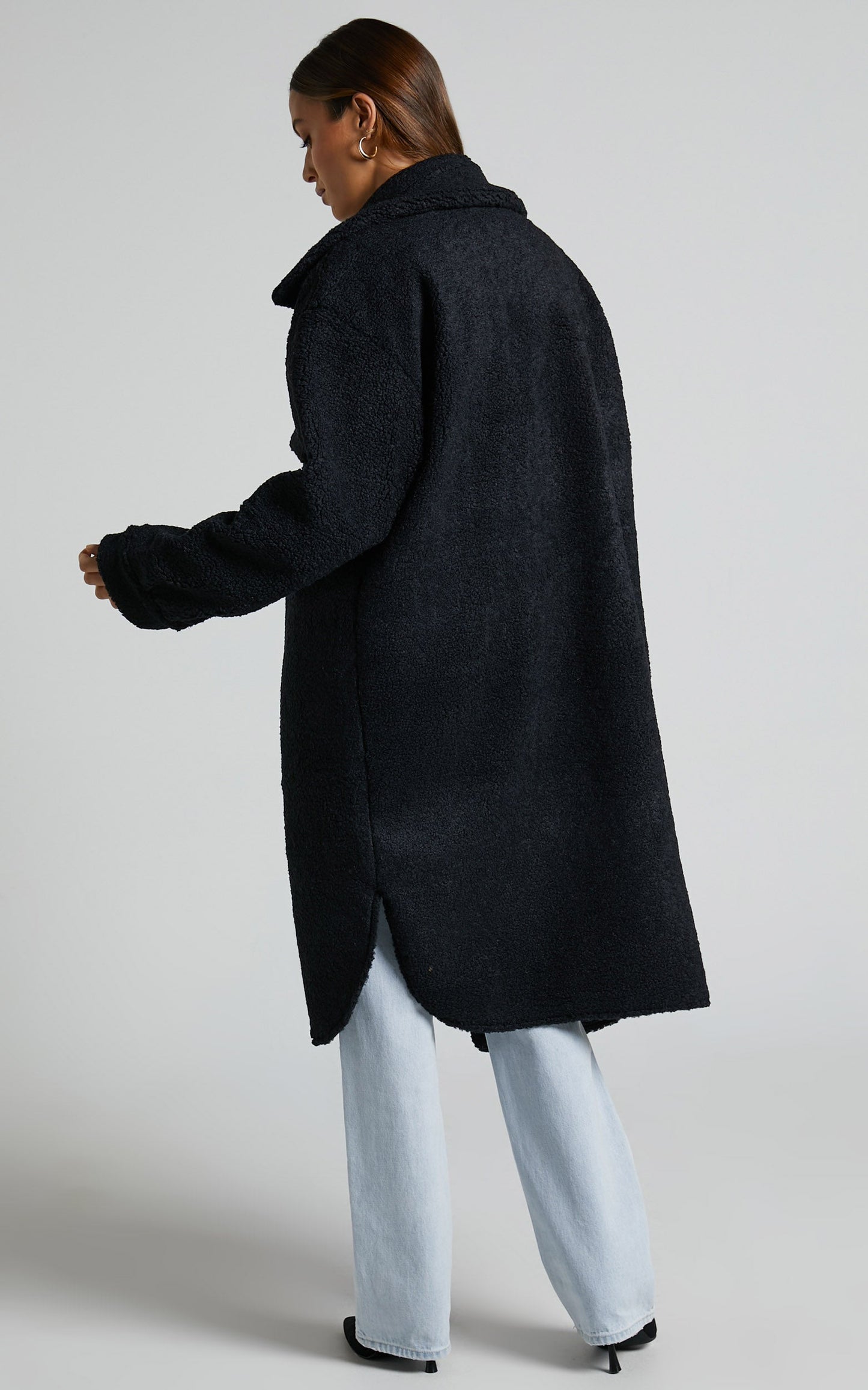 Maddie Coat - Longline Teddy Coat in Black