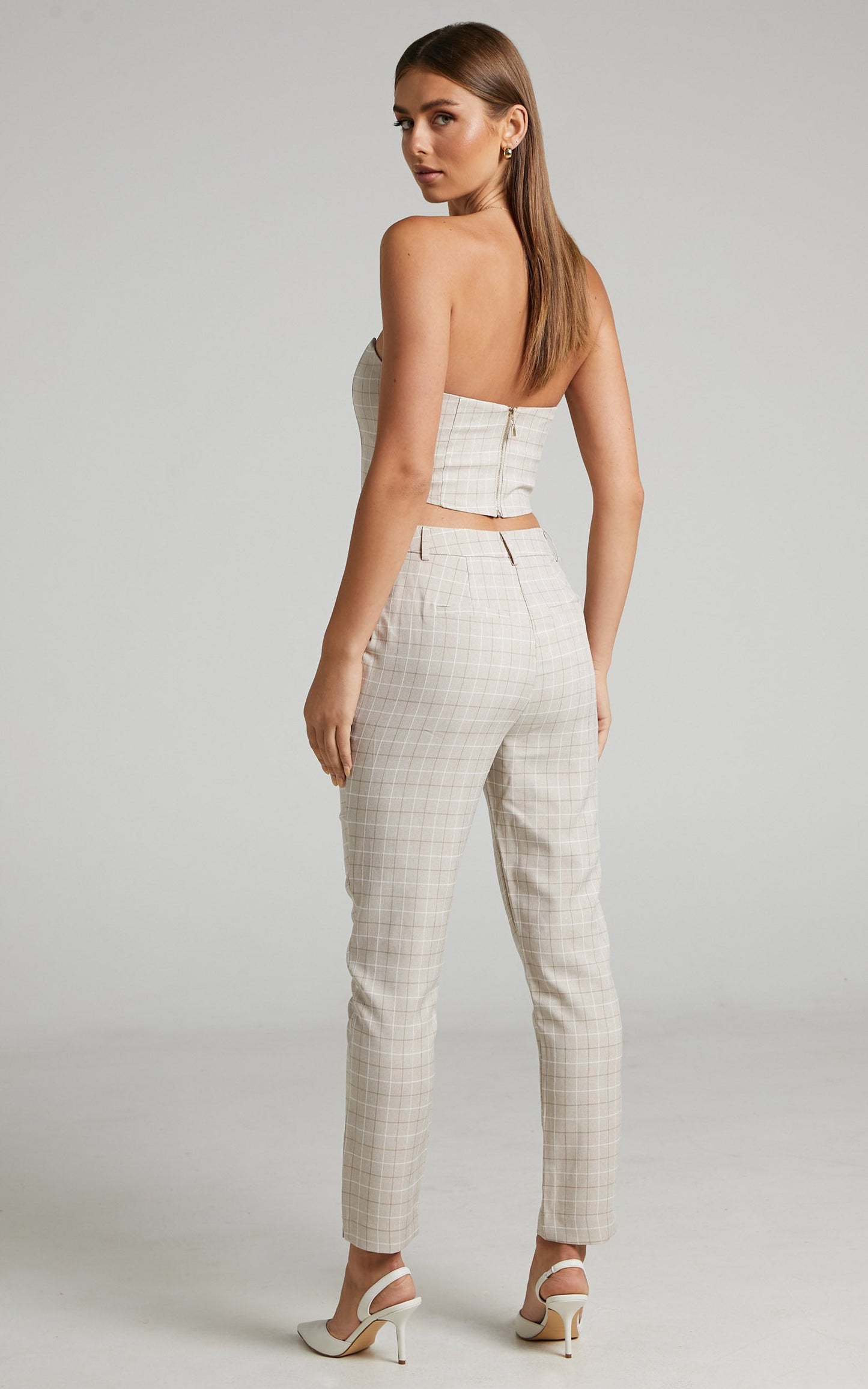 Maddiline Tailored Pants in Sand Check