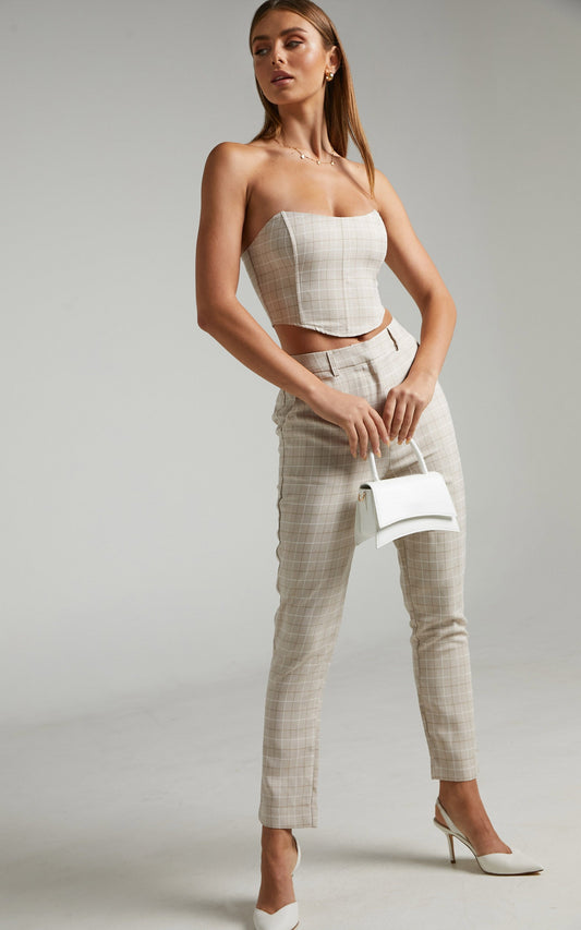 Maddiline Tailored Pants in Sand Check