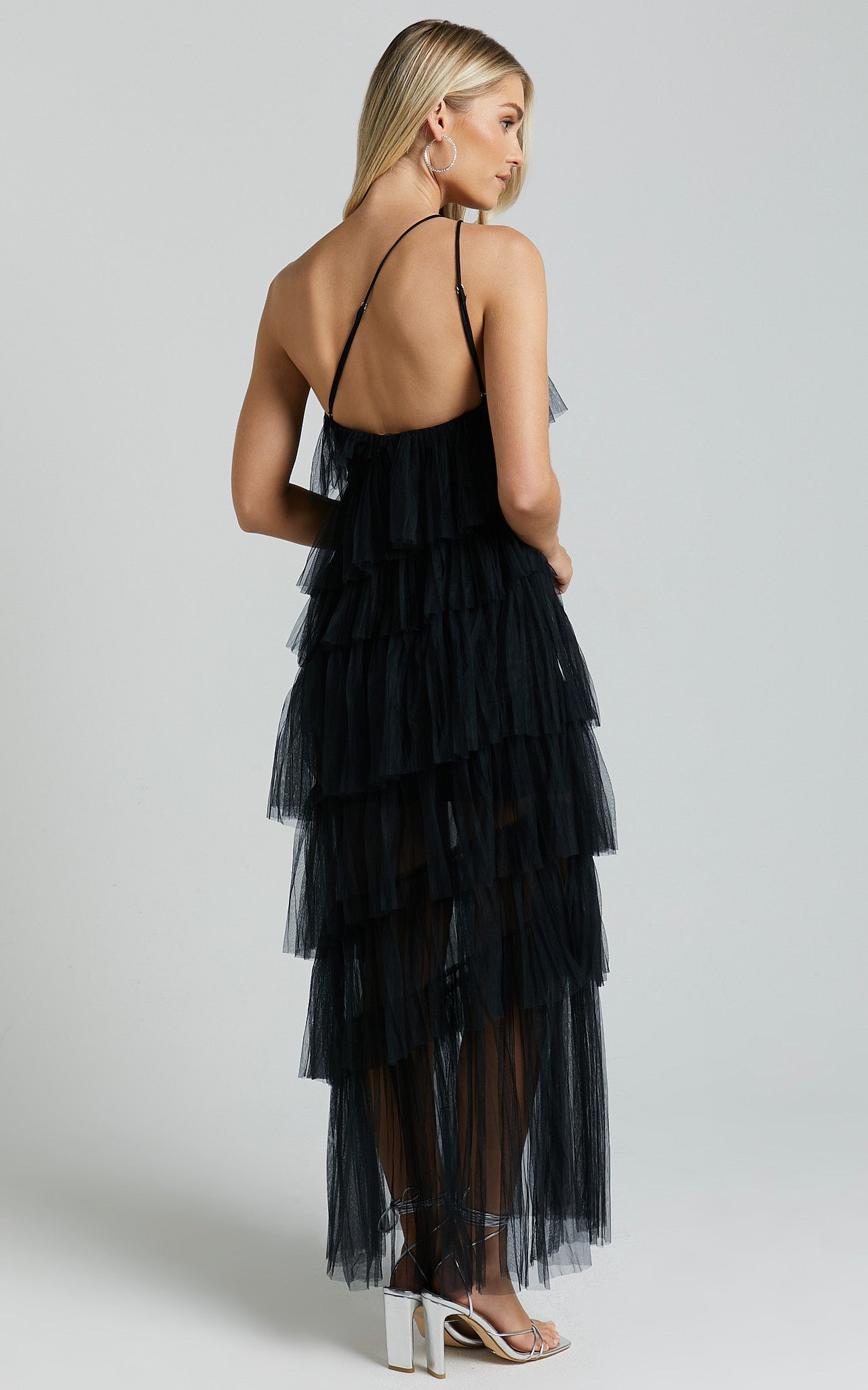 Maddison Midi Dress - Tulle One Shoulder Dress in Black