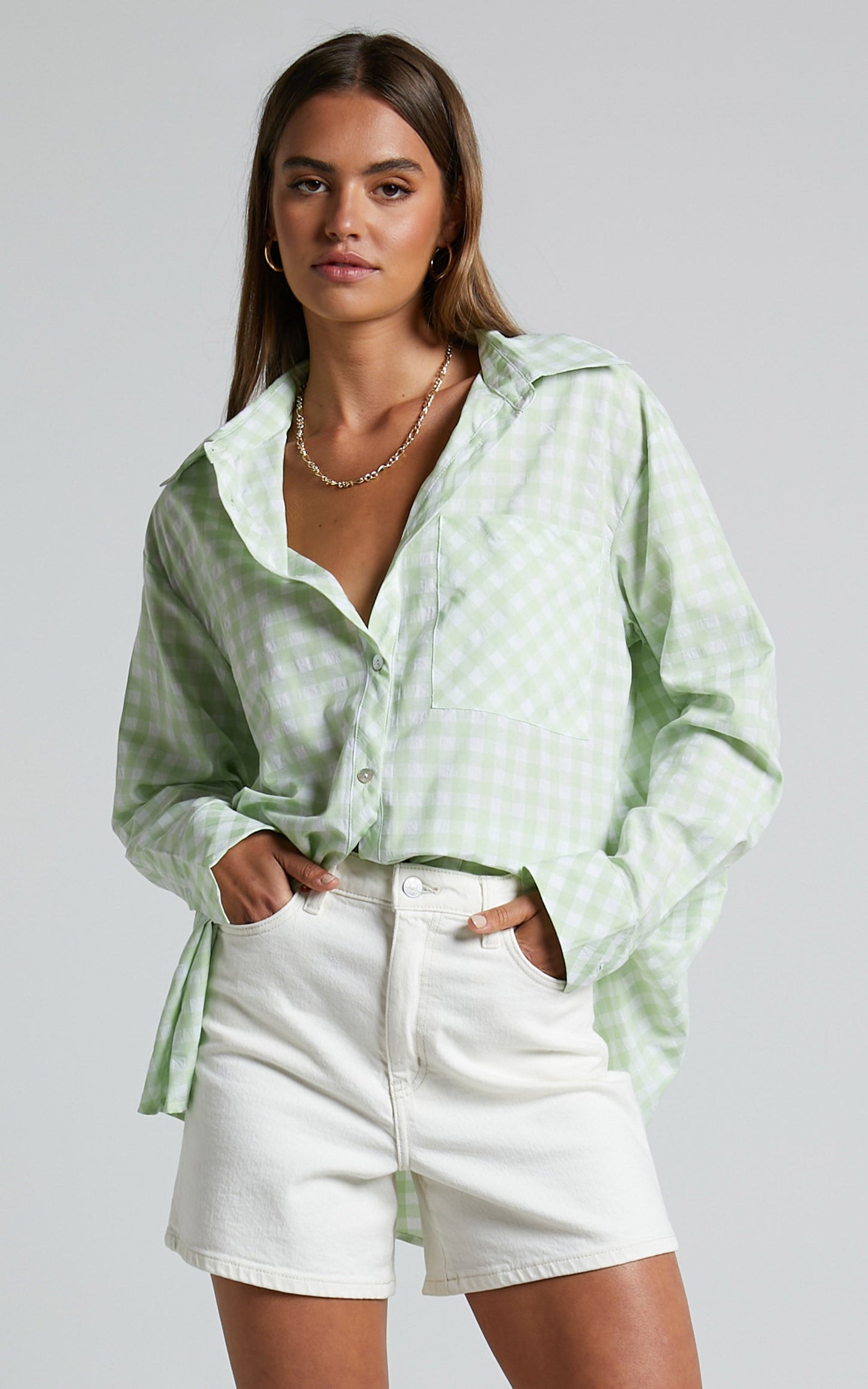 Madelyn Shirt - Relaxed Longline Shirt in Mint Gingham