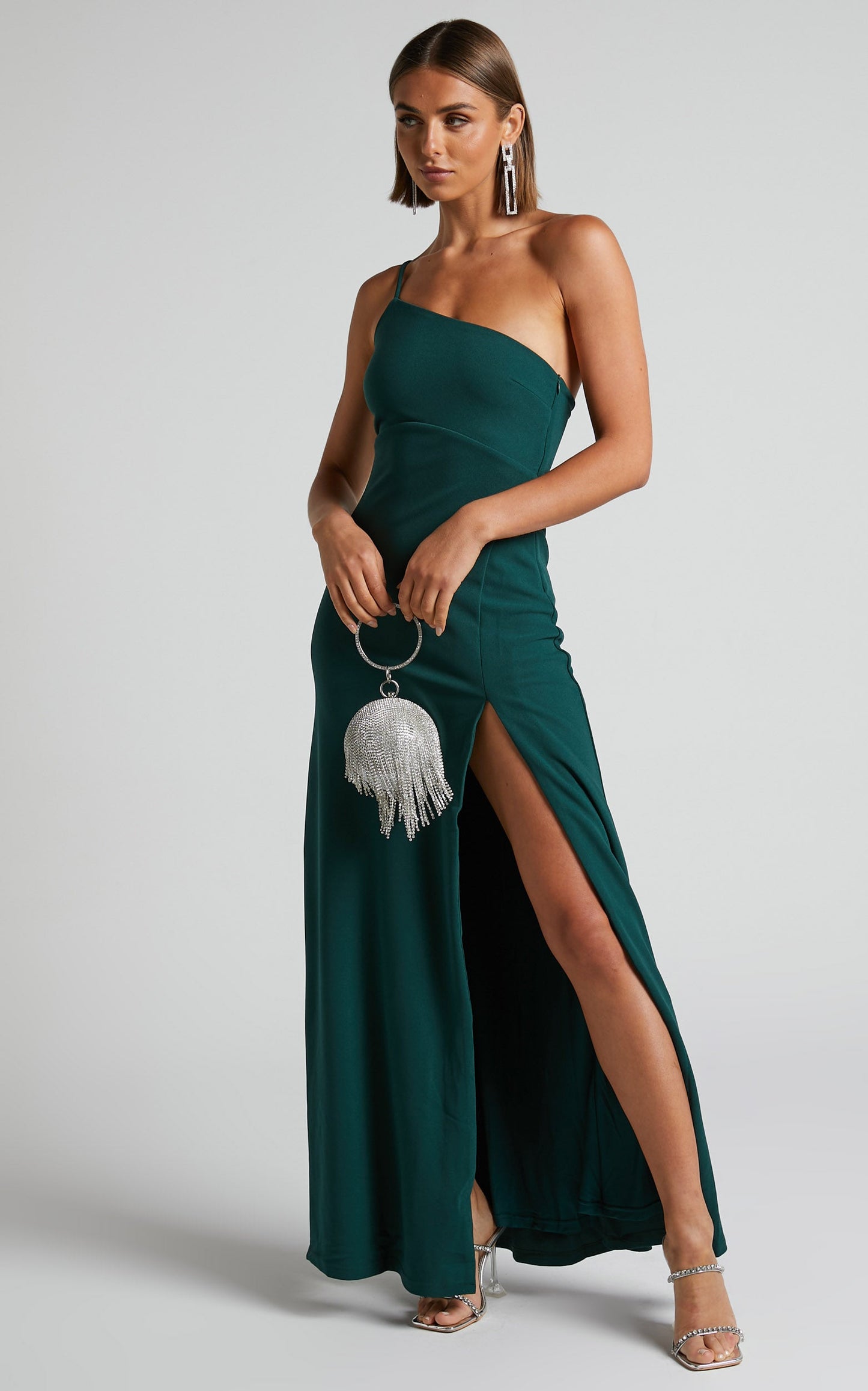 Magnaye Maxi Dress - One Shoulder Thigh Split Dress in Emerald