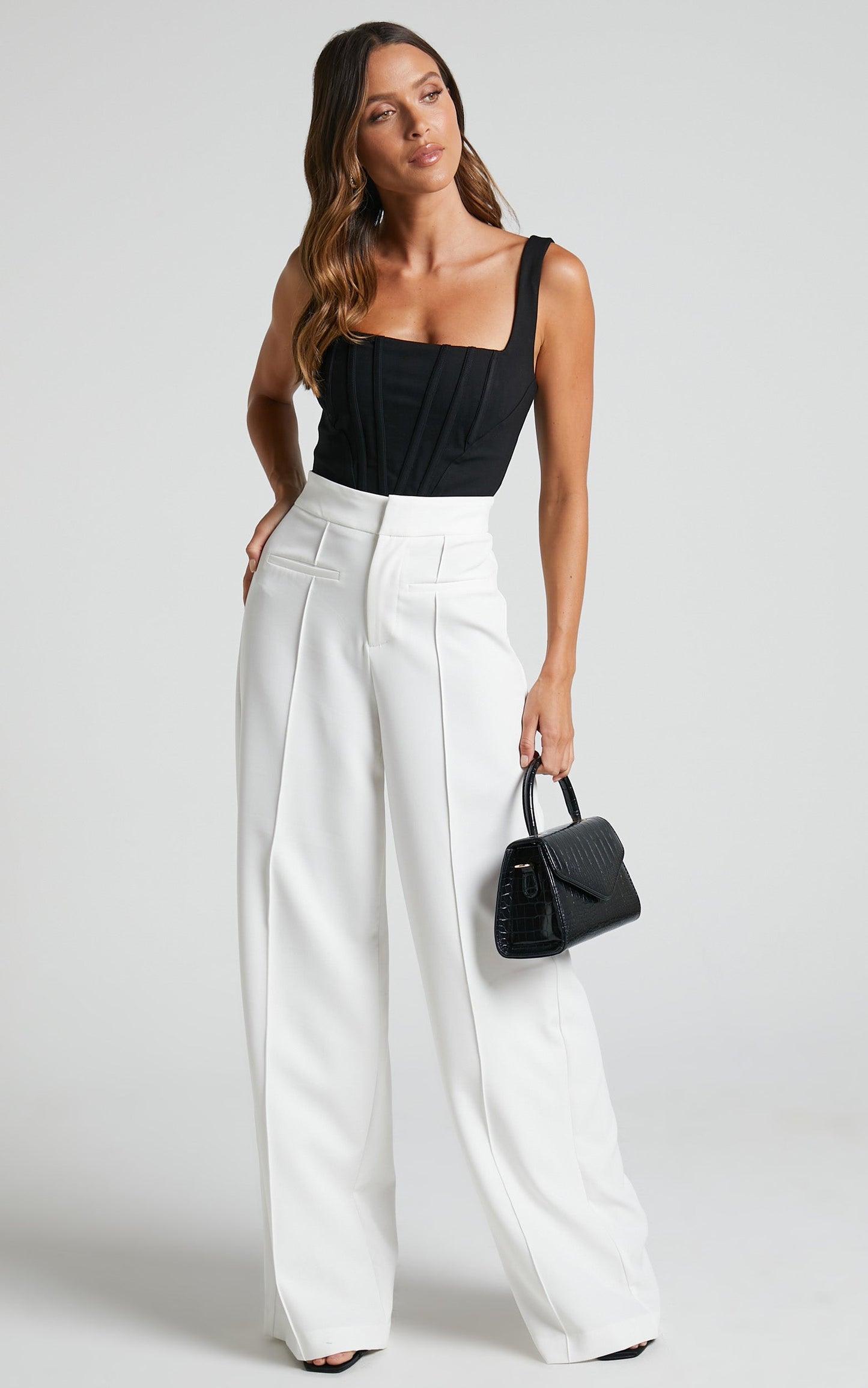 Maida Pants - High Waisted Wide Leg Pants in White