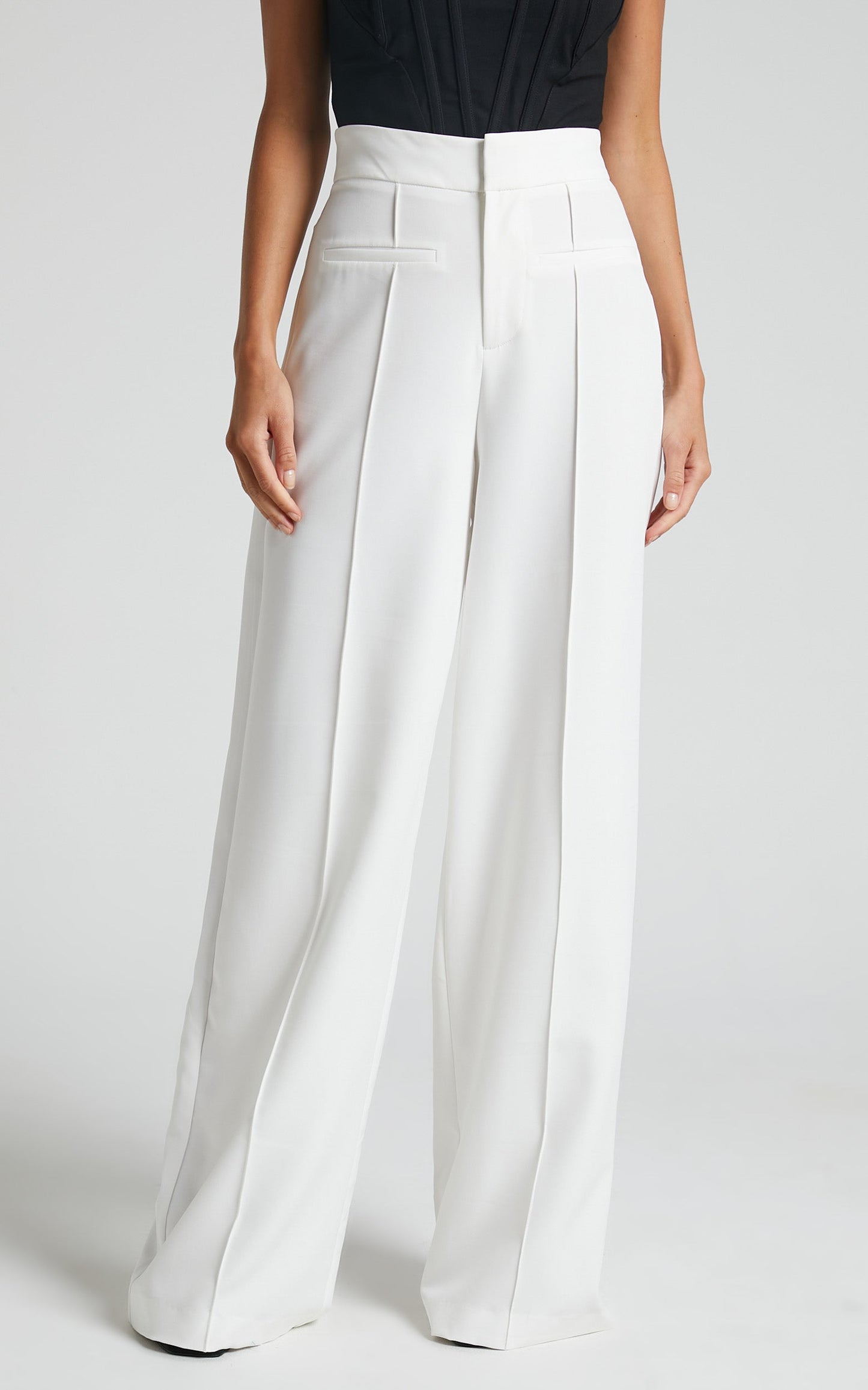 Maida Pants - High Waisted Wide Leg Pants in White