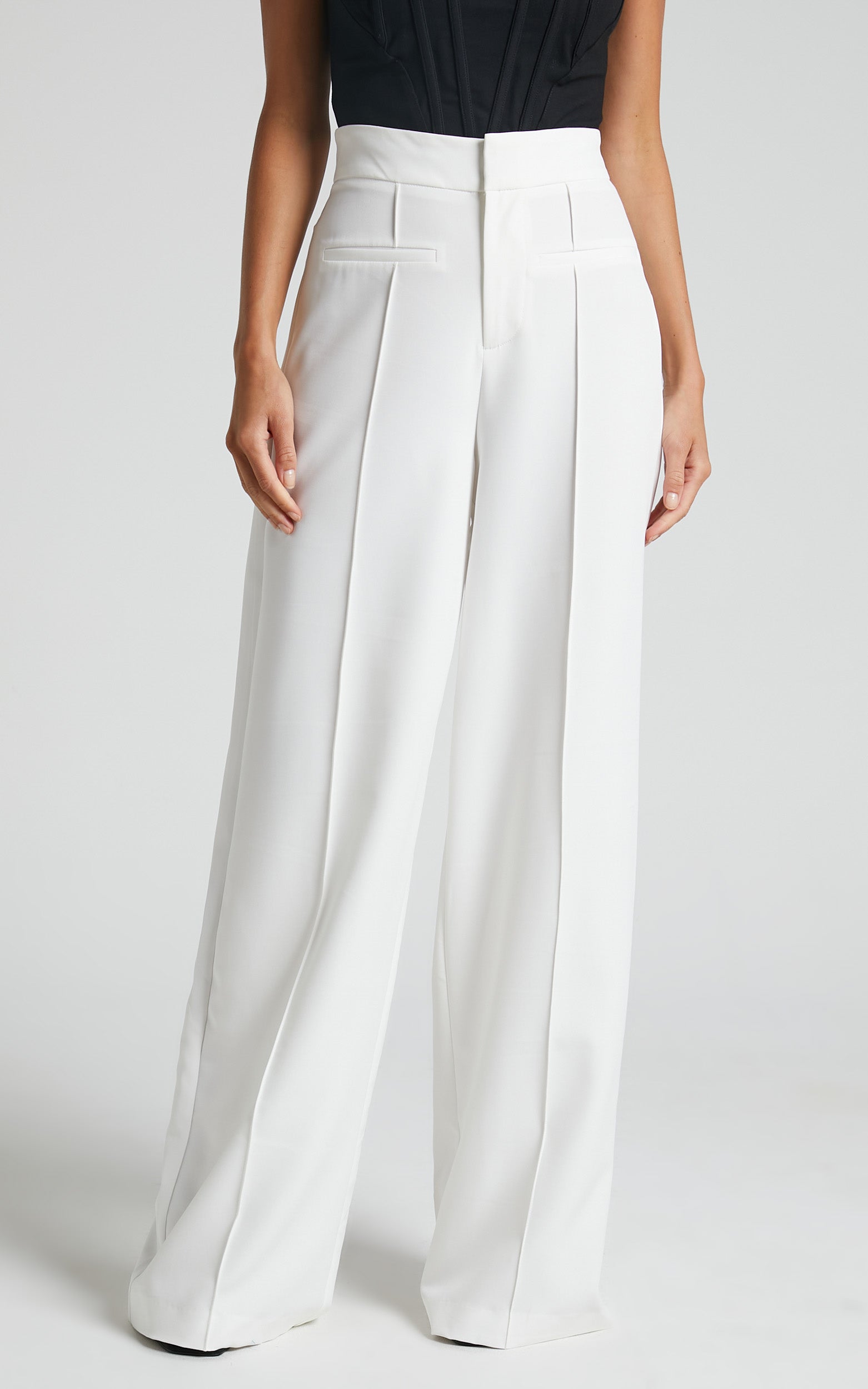 Maida Pants - High Waisted Wide Leg Pants in White