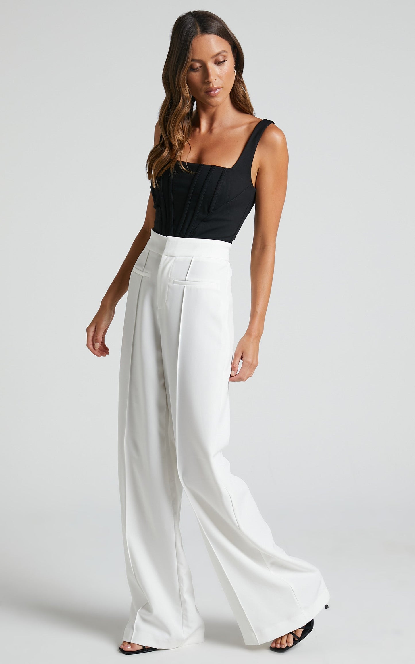 Maida Pants - High Waisted Wide Leg Pants in White