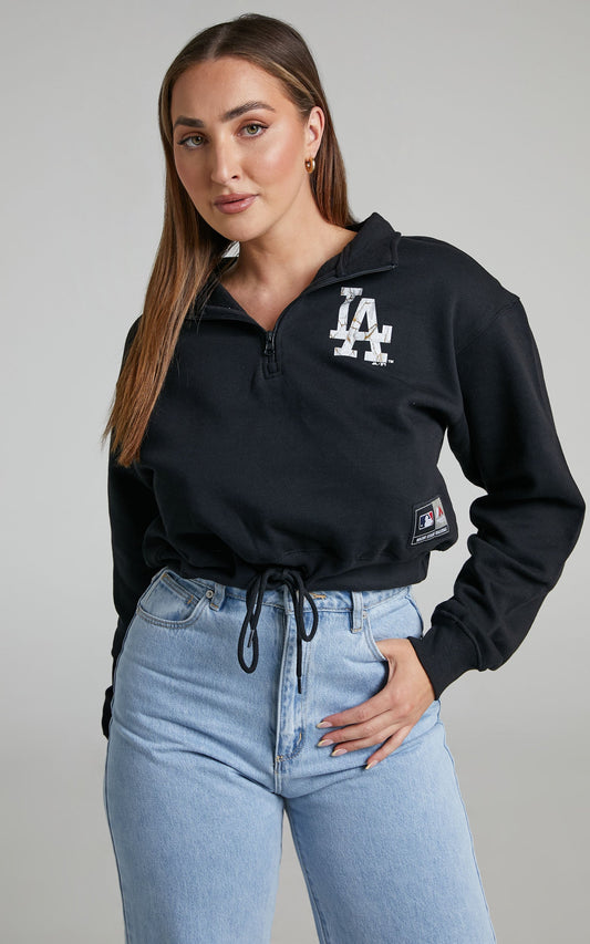 Majestic - Los Angeles Dodgers COPPER MAR 1/4 ZIP CREW DDGRS in Black