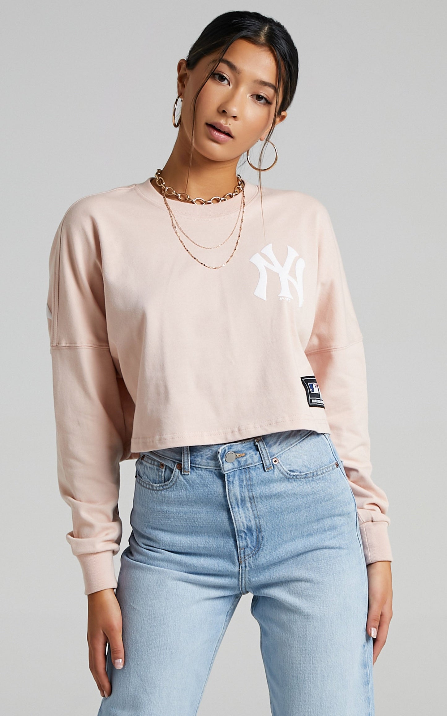 Majestic - NY Yankees Cropped Rando LS Tee in Peach