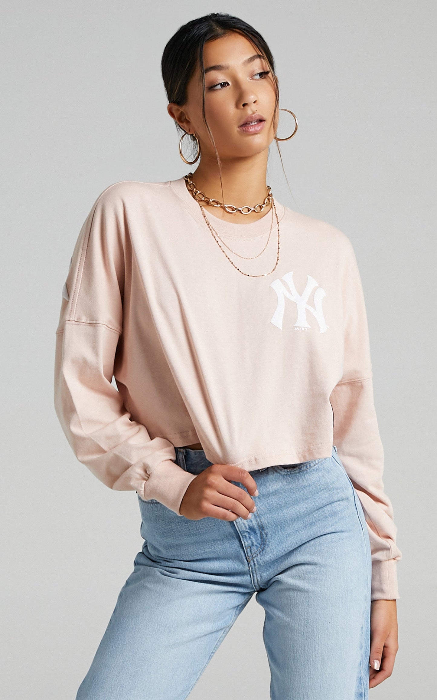 Majestic - NY Yankees Cropped Rando LS Tee in Peach