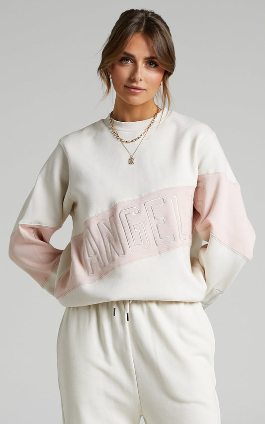 Majestic - Sasha LA Dodgers Crew Jumper in White Sand