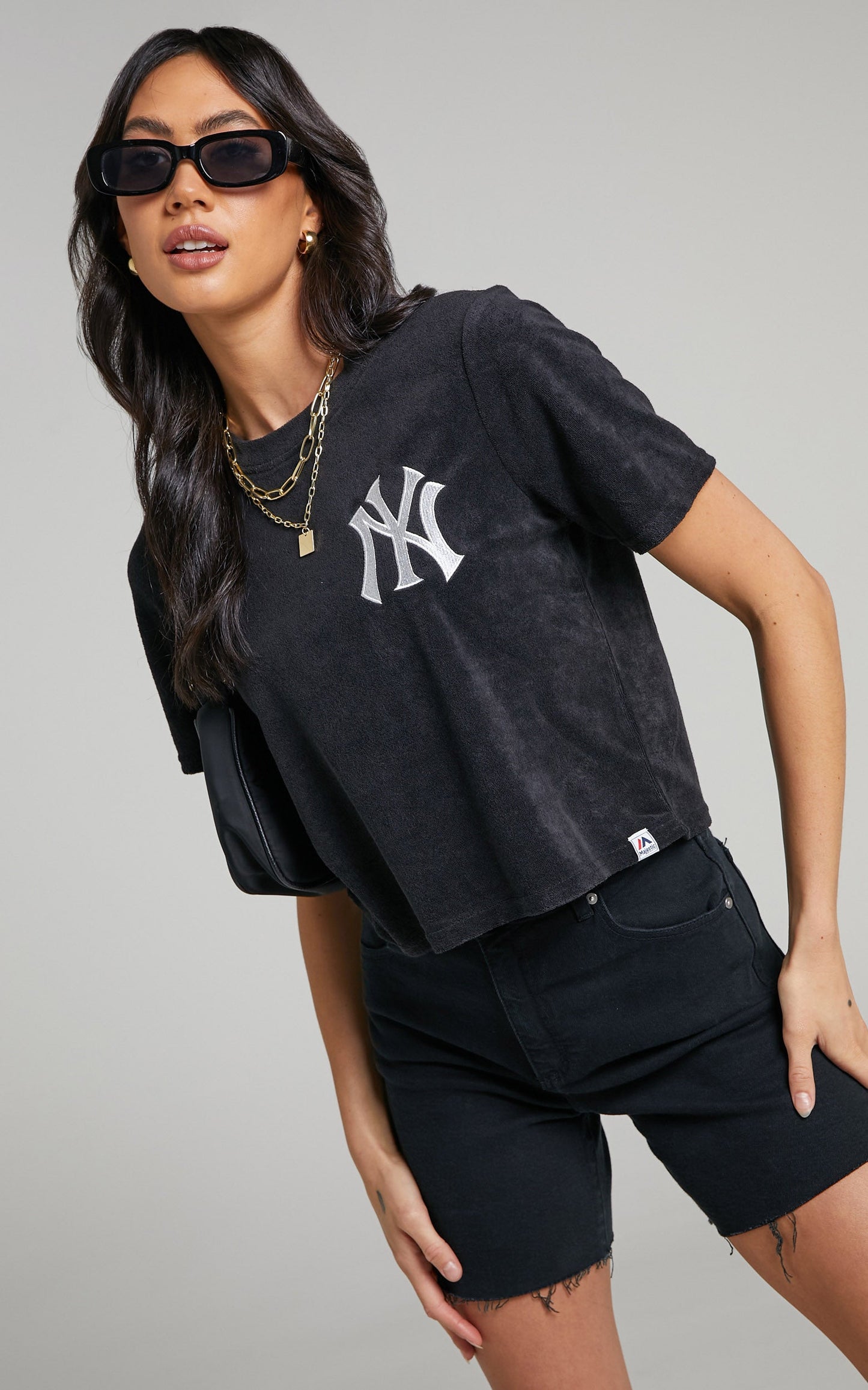 Majestic - Terry Towelling Boxy Tee Yankees in Washed Black