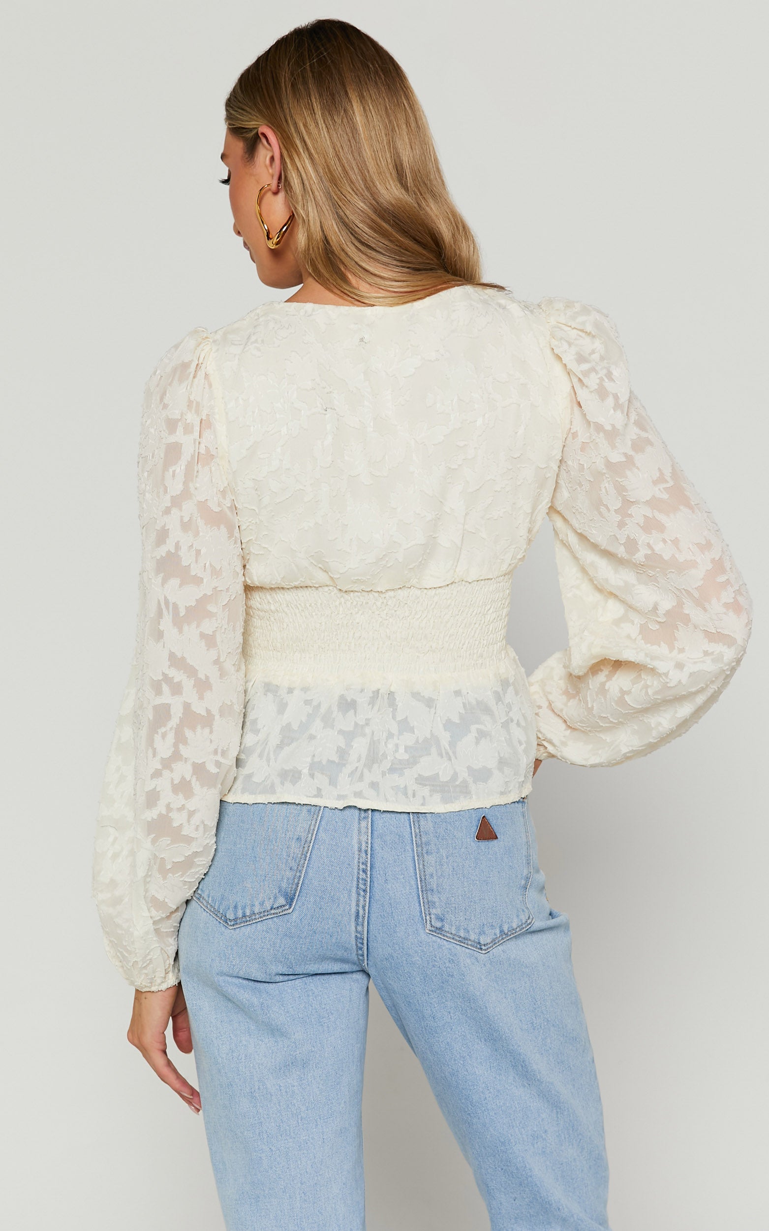Makayla Top - Long Sleeve Peplum Blouse in Cream