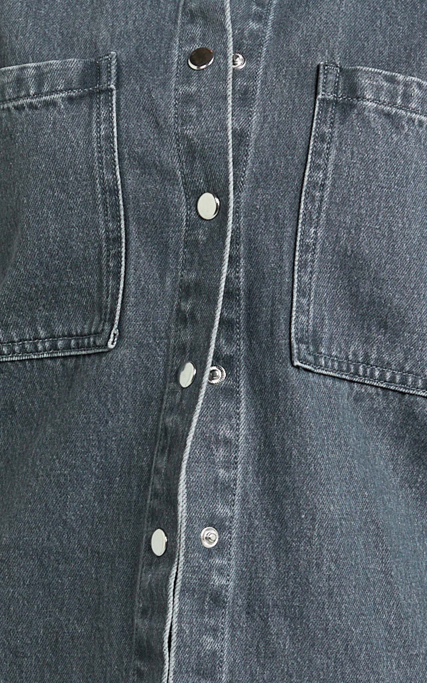 Makayla Top - Long Sleeve Stud Detail Denim Shirt in Dark Grey