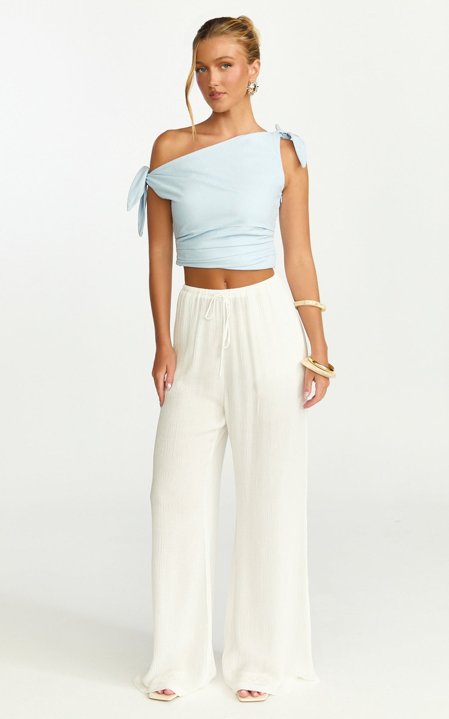 Makenna Pants - Wide Leg Crinkle Pants in White