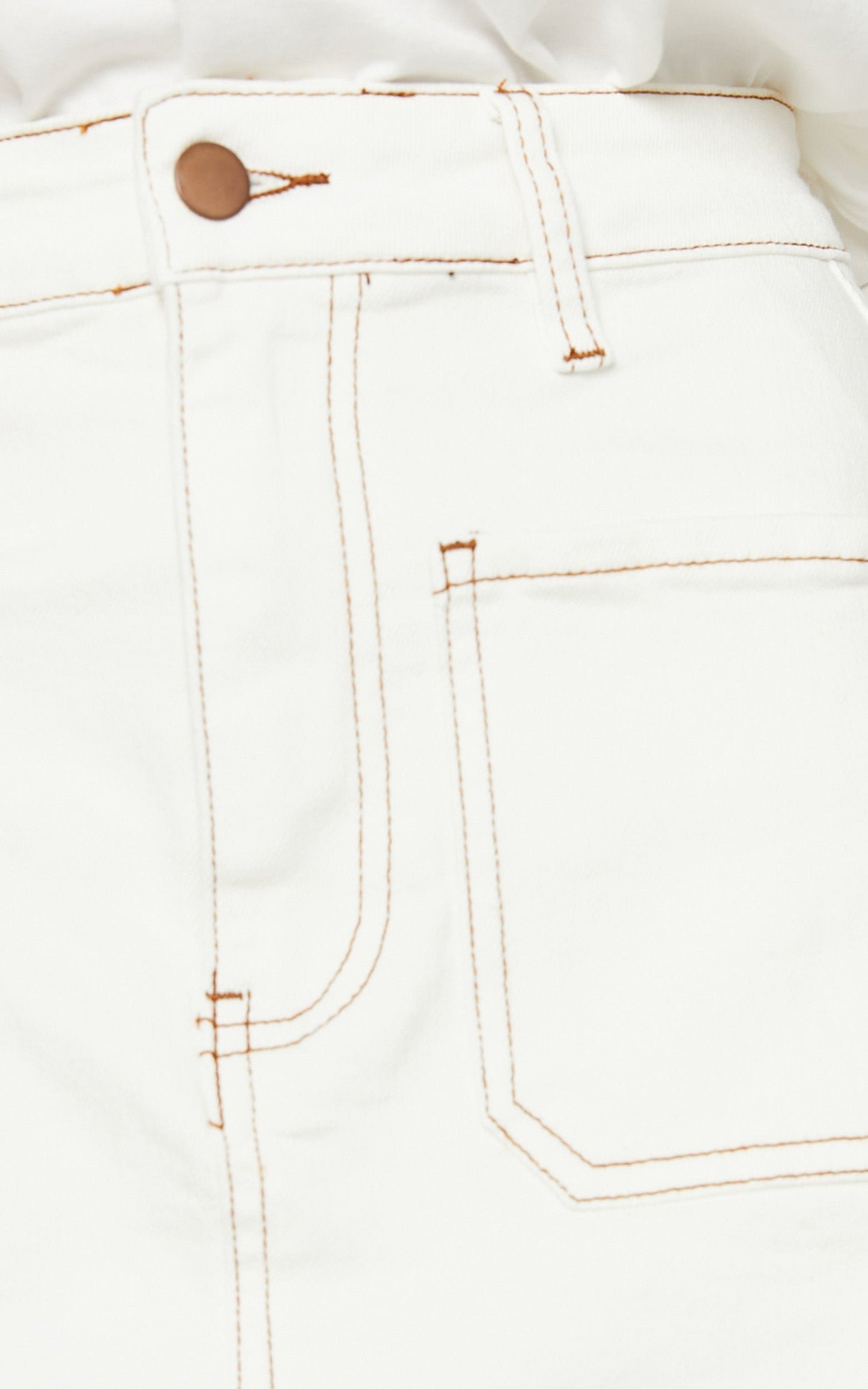 Malcolm Mini Skirt - Contrast Stitch A-line Denim Skirt in White