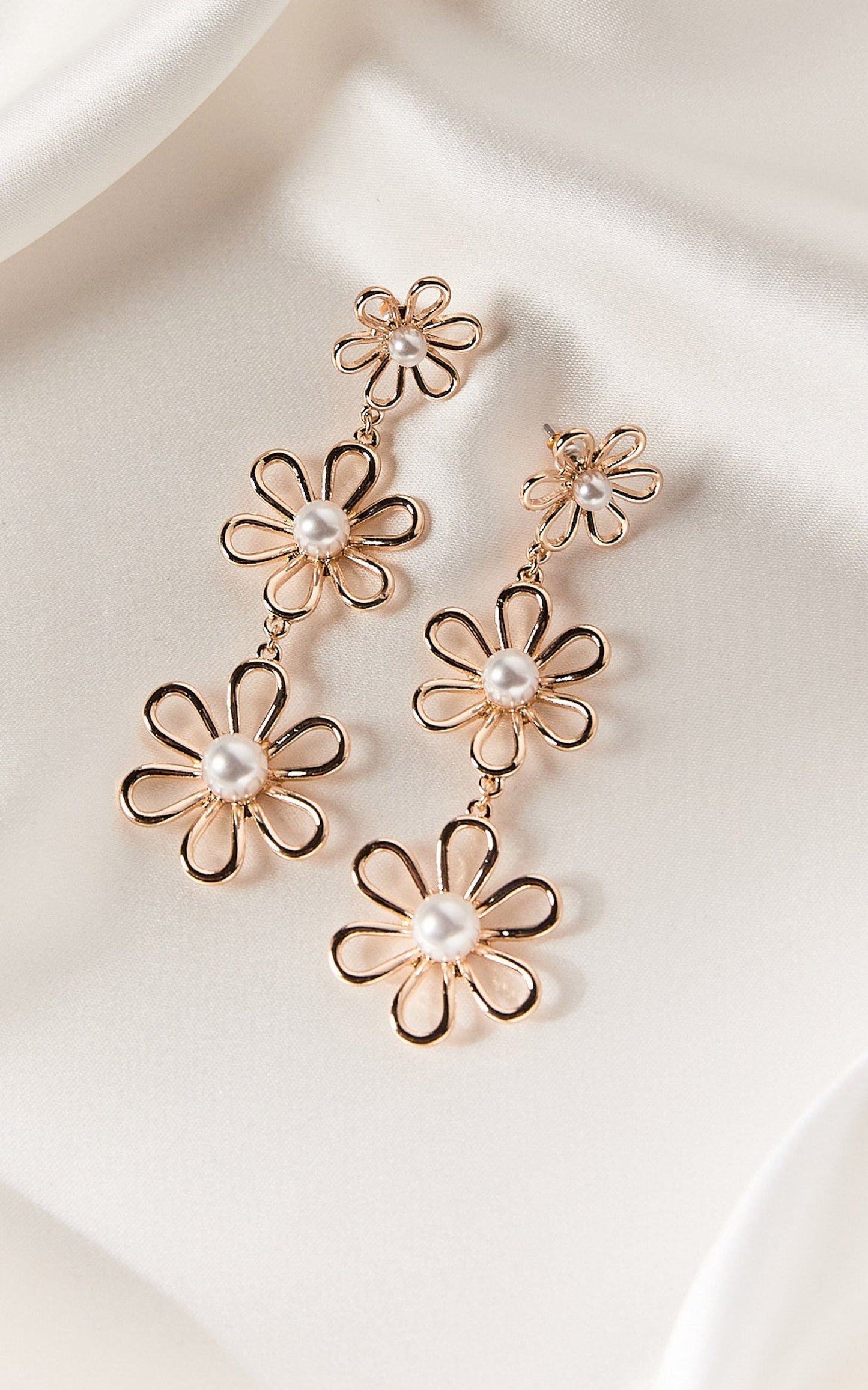 Mandy Earrings - Flower Pearl Drop Earrings in Gold
