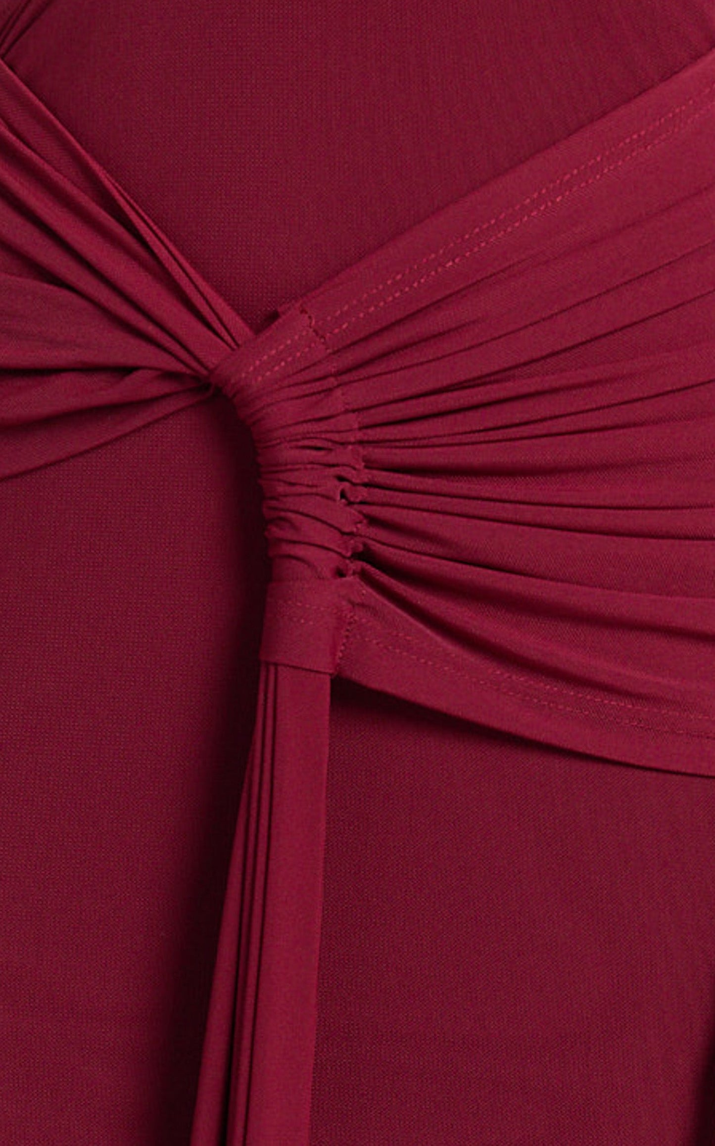 Mandy Midi Dress - Knot Detail Cut Out Mesh Dress in Wine