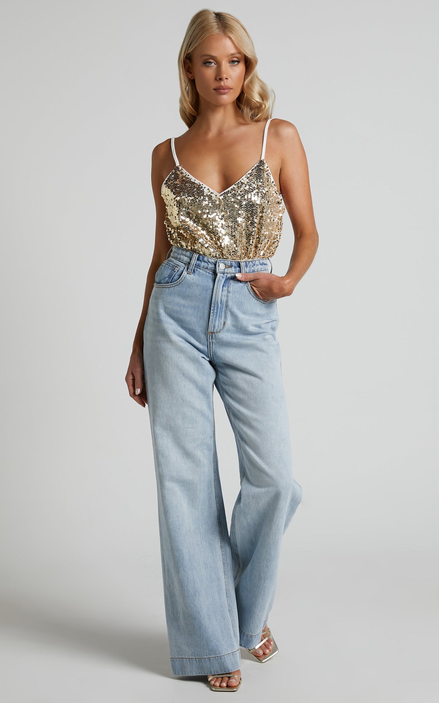 Manika Bodysuit - Sequin Bodysuit in Gold