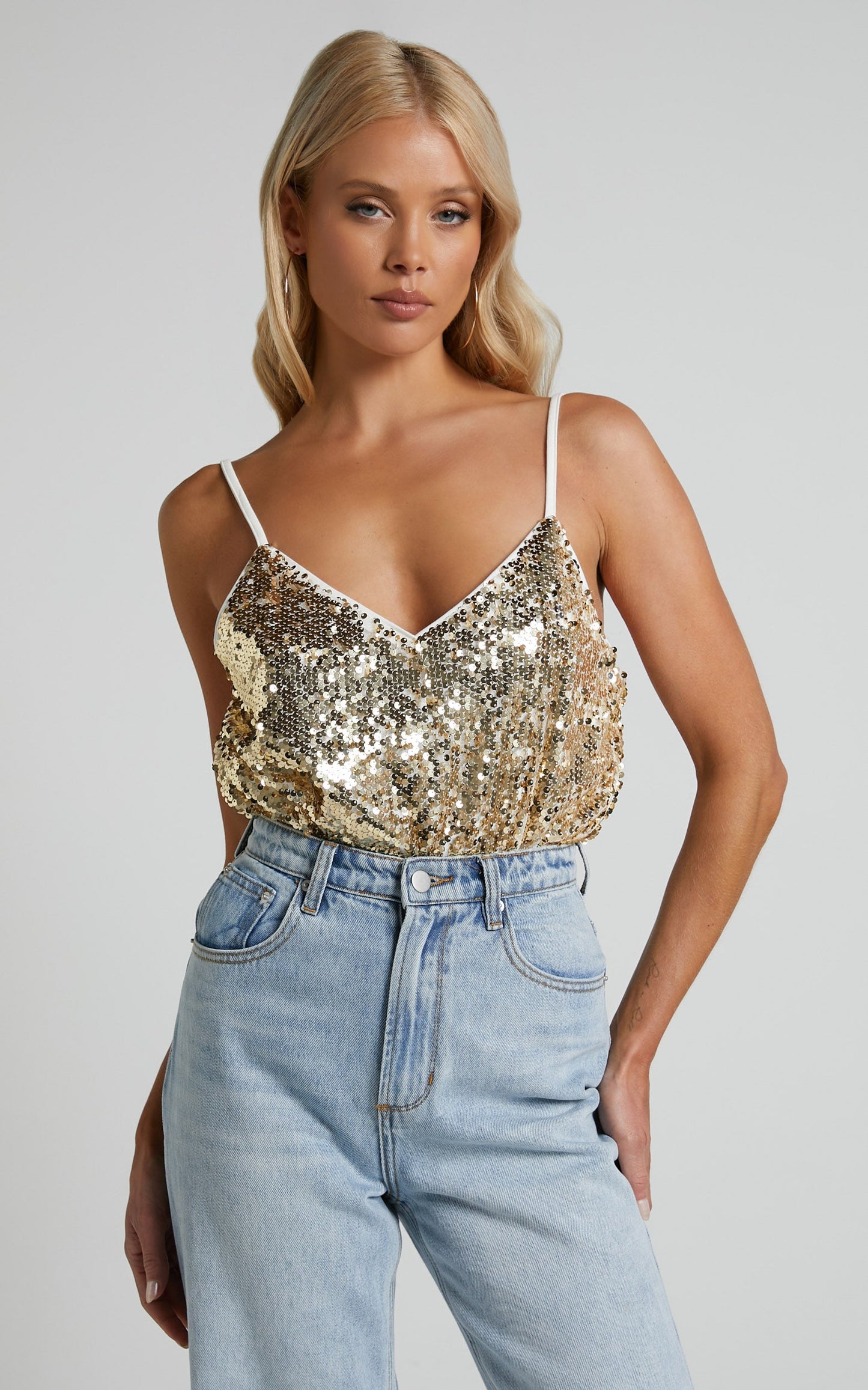 Manika Bodysuit - Sequin Bodysuit in Gold