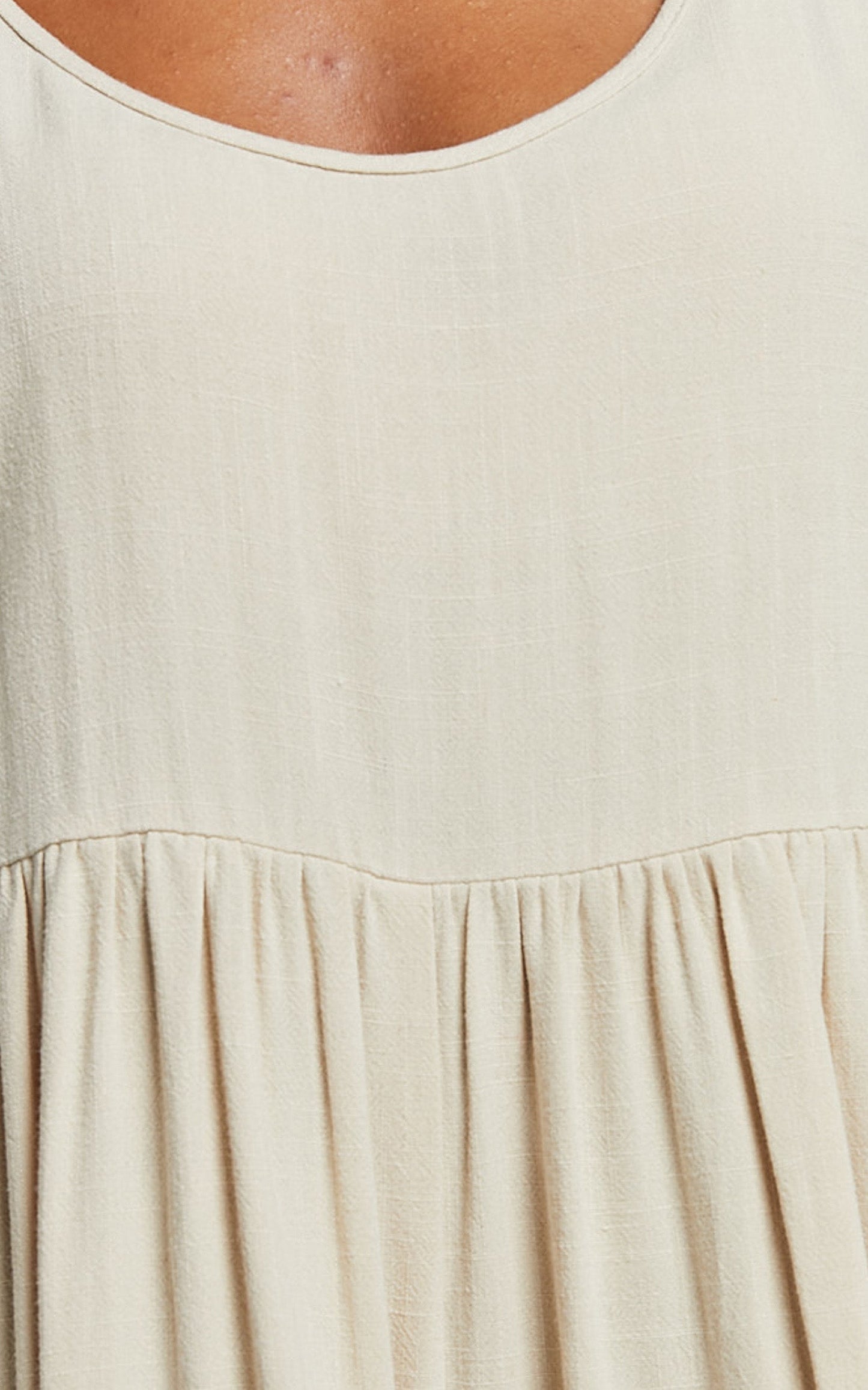Marcie Playsuit - Linen Scoop Neck Tie Detail Relaxed Playsuit in Biscuit