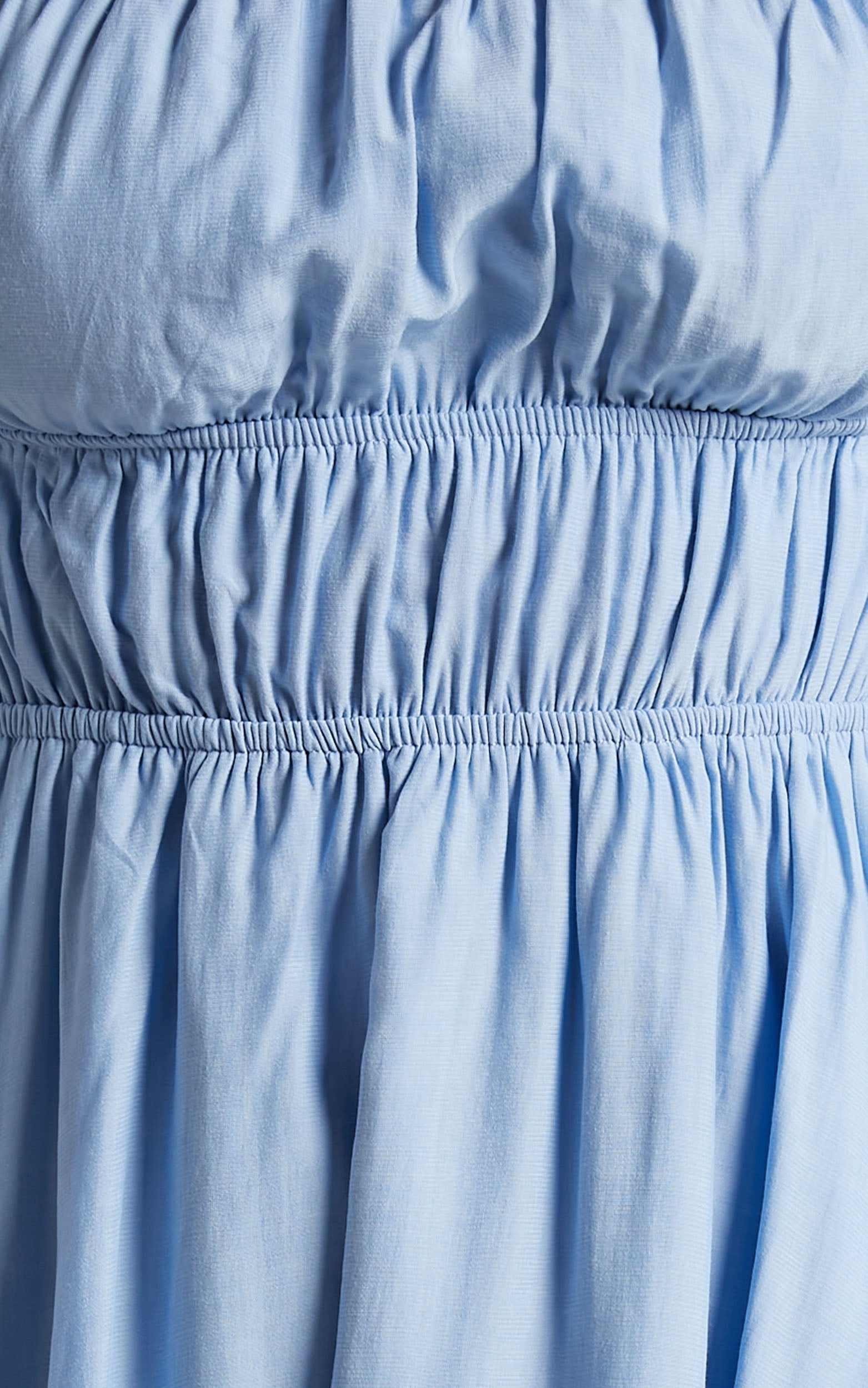 Maretta Mini Dress - Stretch Waist Square Neck Dress in Blue