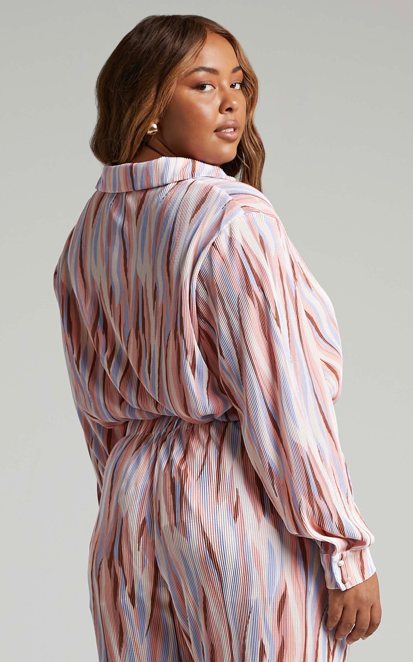 Marfy Top - Abstract Print Button Down Plisse Top in Multi