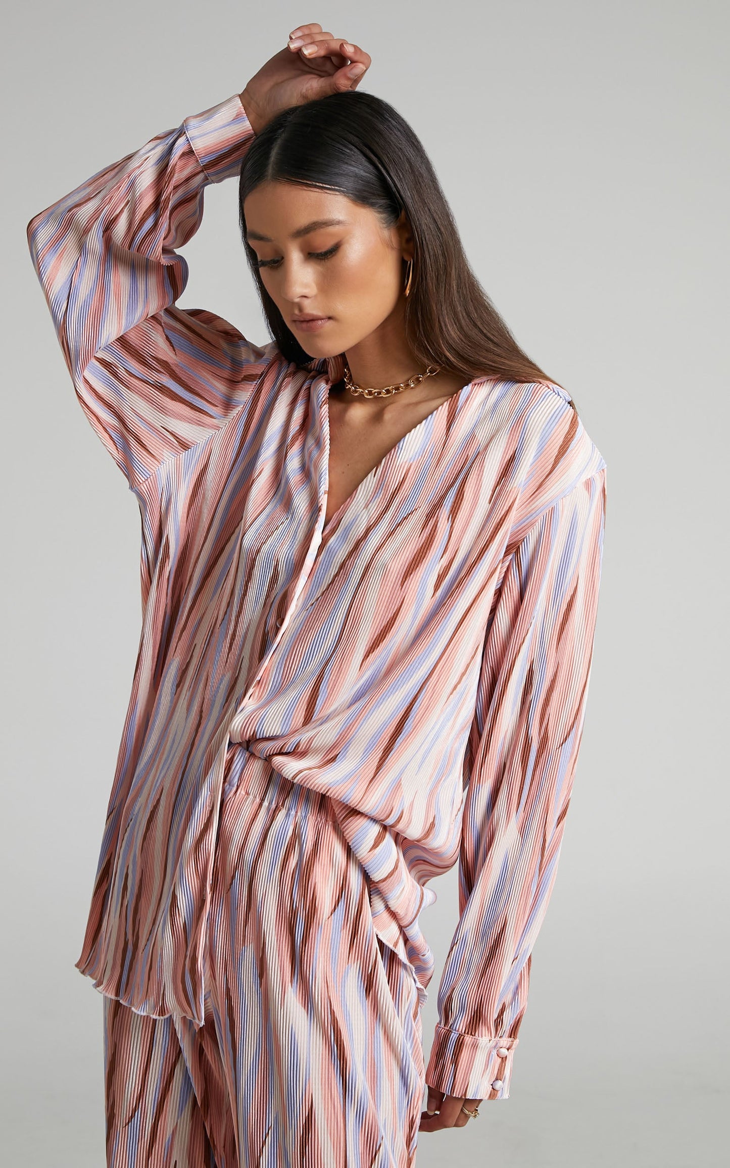 Marfy Top - Abstract Print Button Down Plisse Top in Multi
