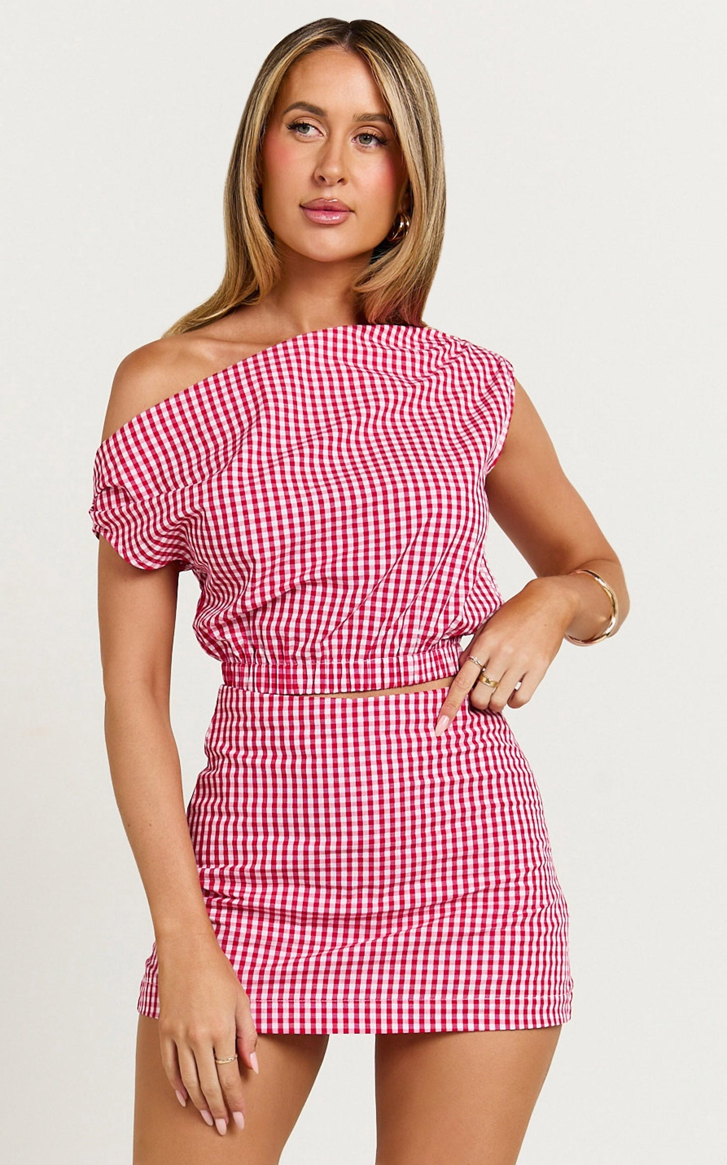 Margie Top - Off The Shoulder Top in Red Gingham