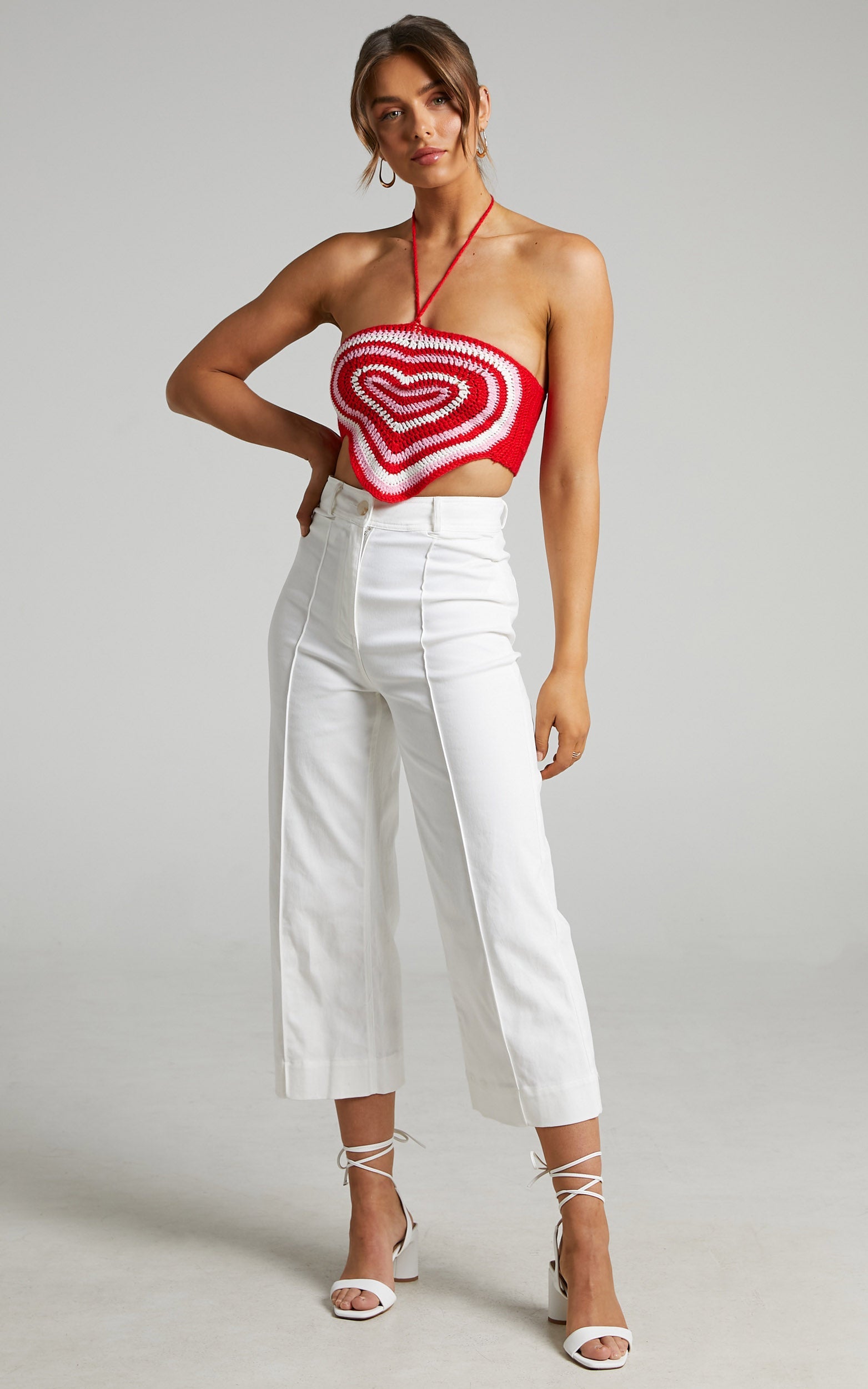 Margethe Top - Crochet Halterneck Top in Red Multi