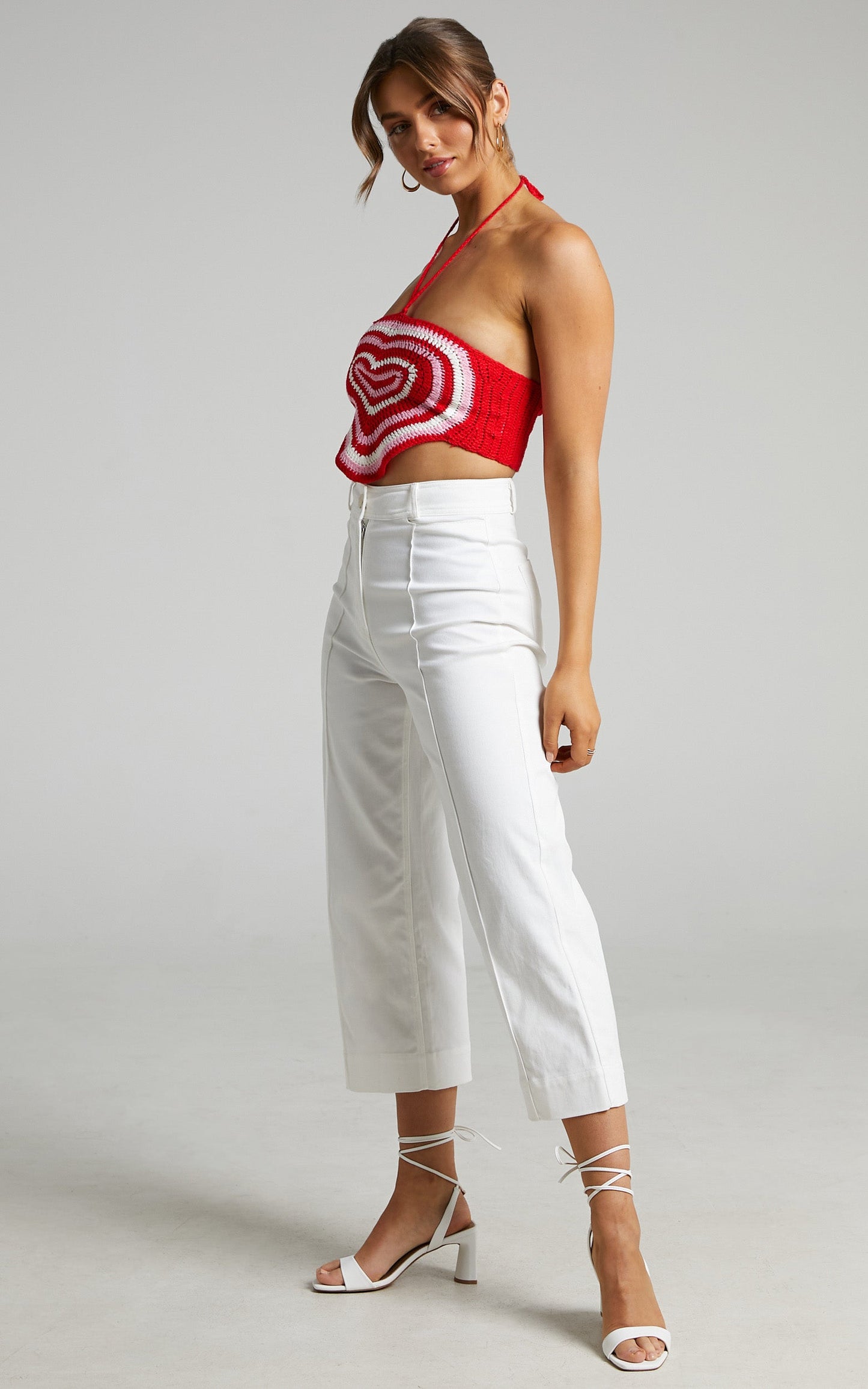 Margethe Top - Crochet Halterneck Top in Red Multi